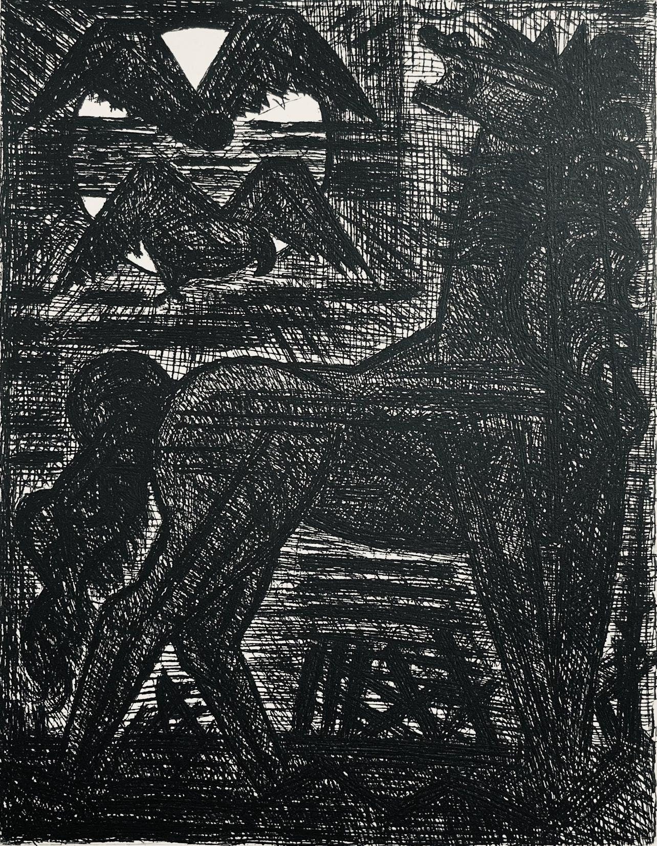 Marcel Gromaire, Présages, Cheval Noir Et Oiseaux De Nuit, Scène IX, Shakespeare, Macbeth, Eaux-fortes de Gromaire, Limited Edition Etching