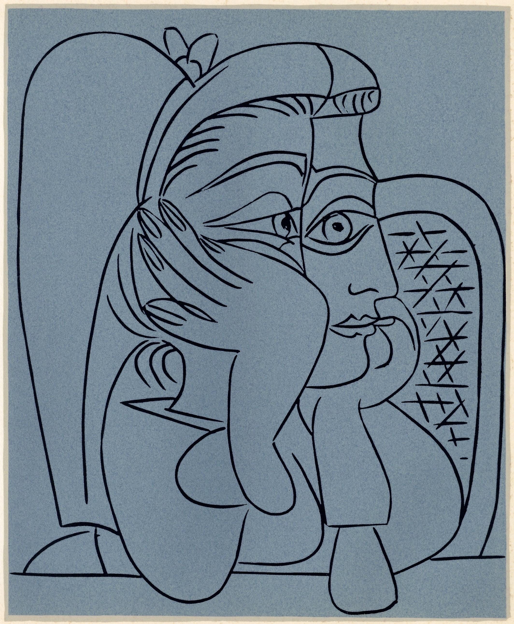 Pablo Picasso, Jacqueline Leaning on Her Elbows (Orozco 214), Grabados al linóleo, Limited Edition Linocut