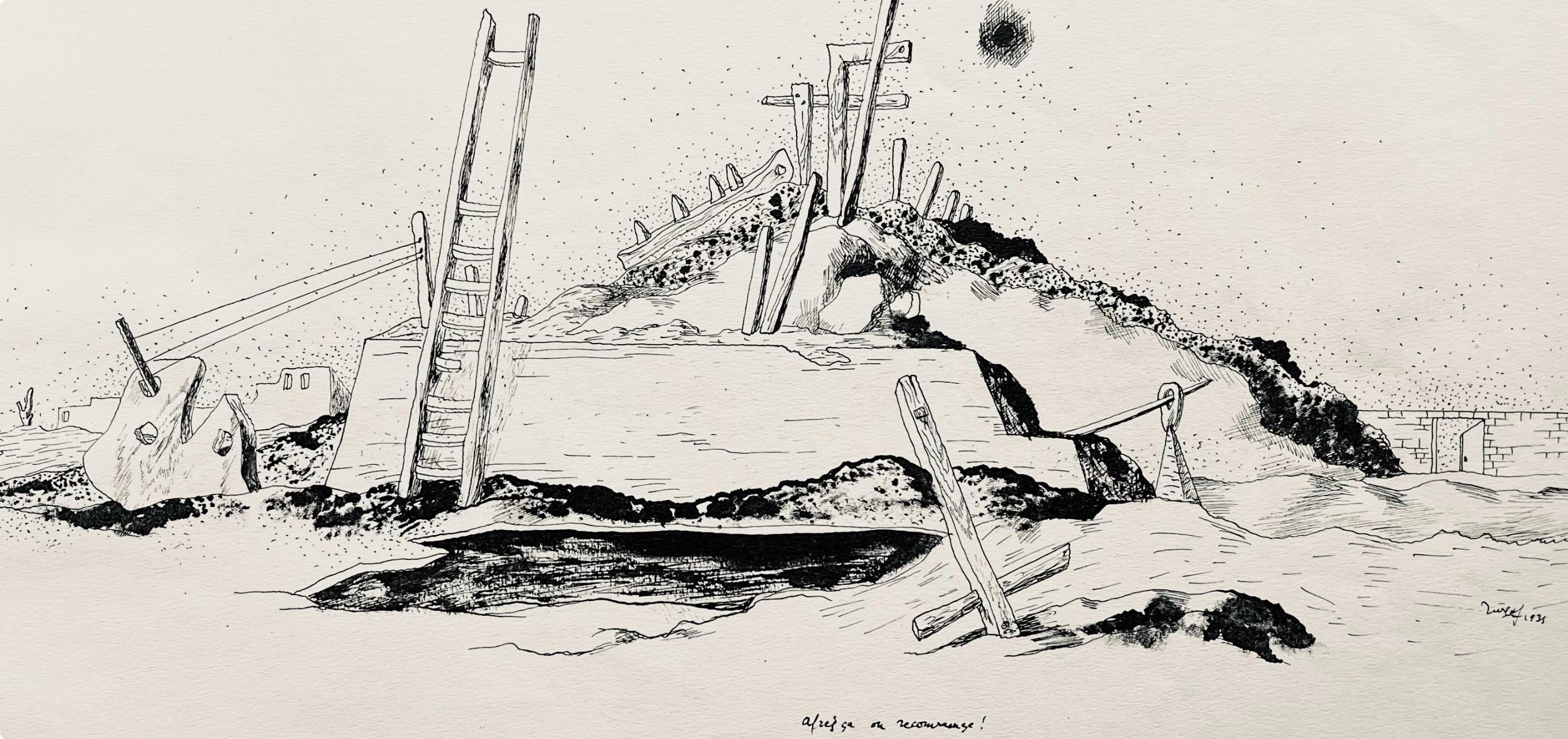 Jean Lurçat, aprèsça on recommence, huit dessins à la plume, Limited Edition Lithograph