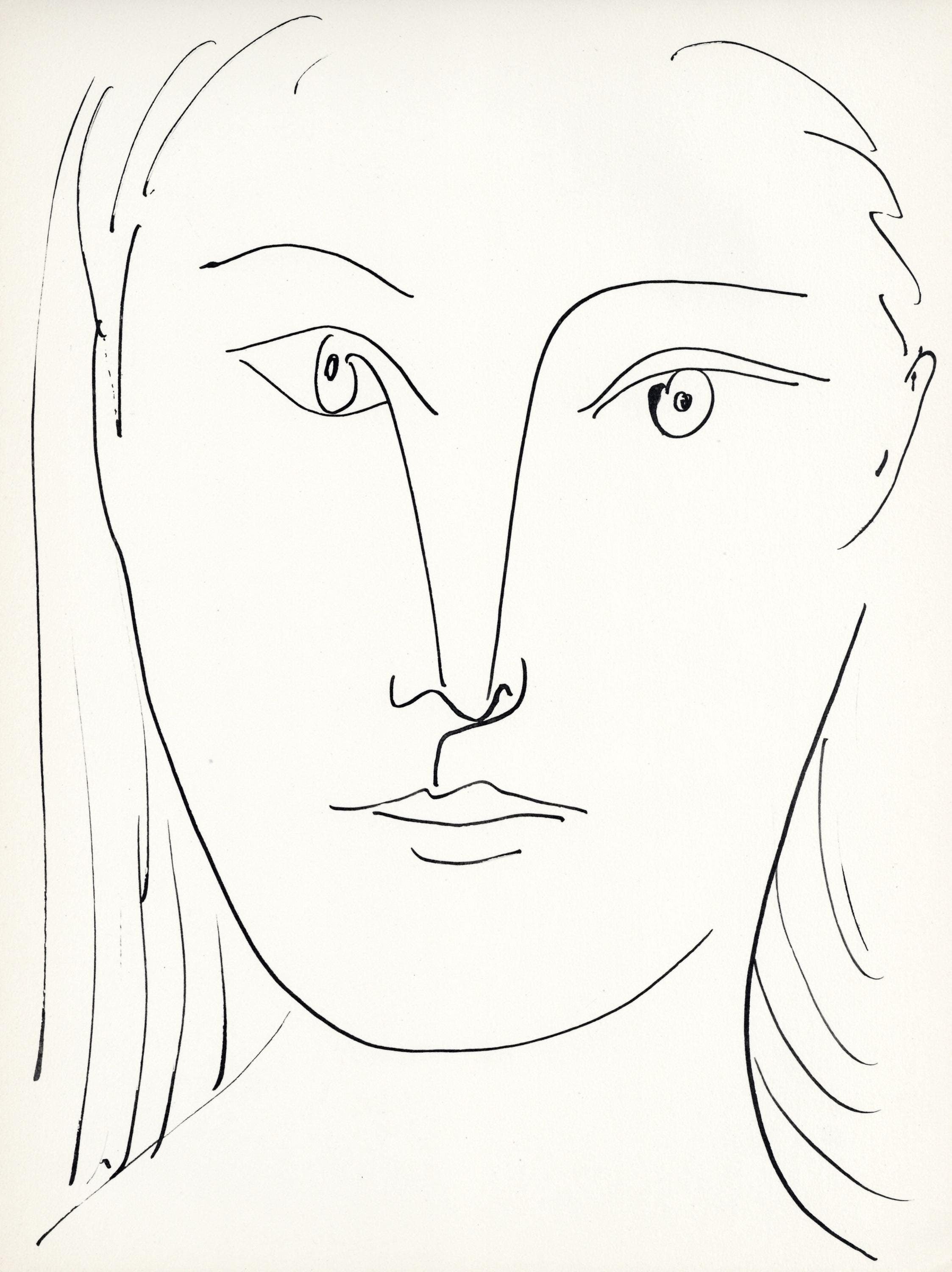 Pablo Picasso, Visage féminin, de face (Cramer No. 84), 40 dessins de Picasso en marge du Buffon, Limited Edition Lithograph