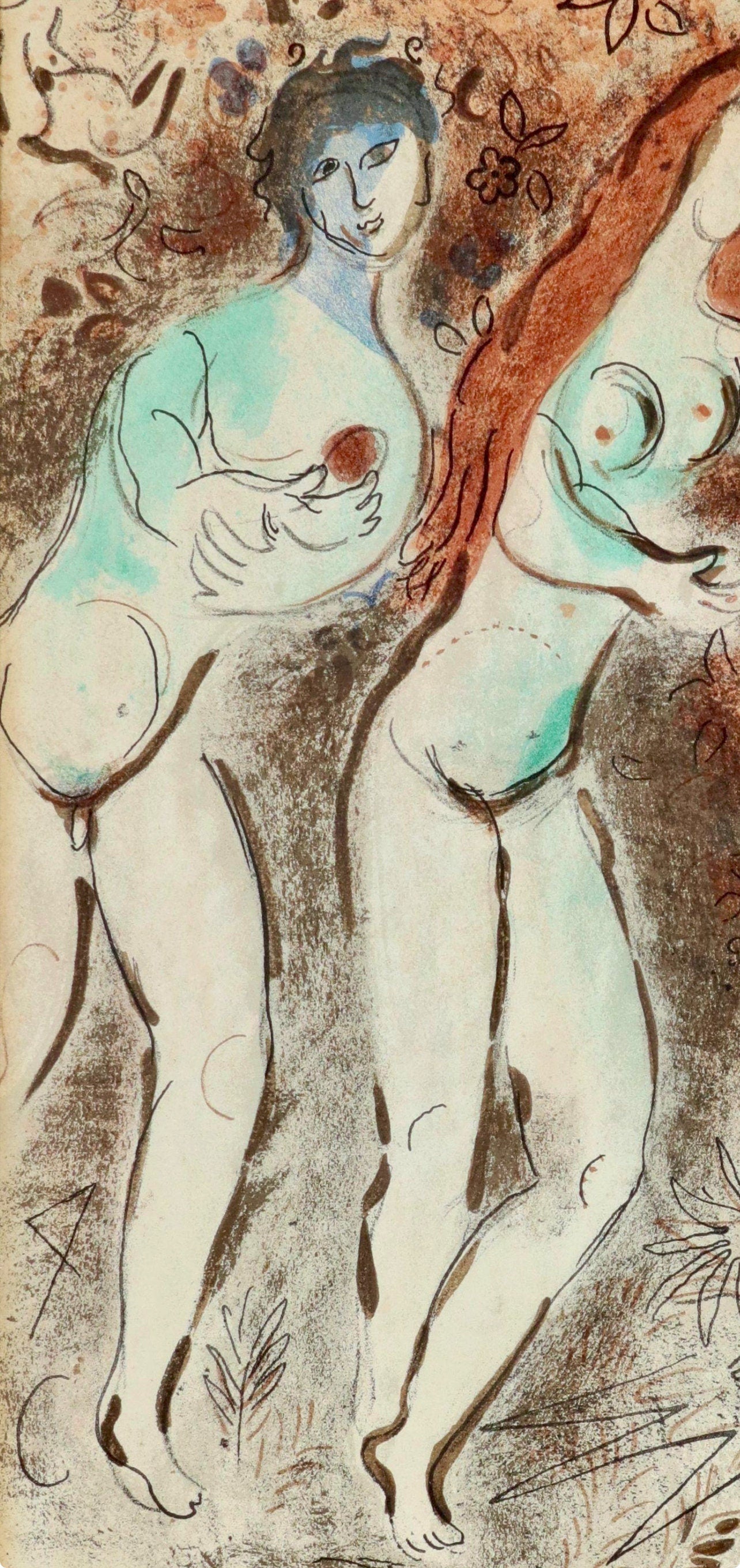 Marc Chagall, Adam, Eve and the forbidden fruit (Mourlot 117-46; Cramer 25), Drawings from the Bible, Verve, Limited Edition Lithograph