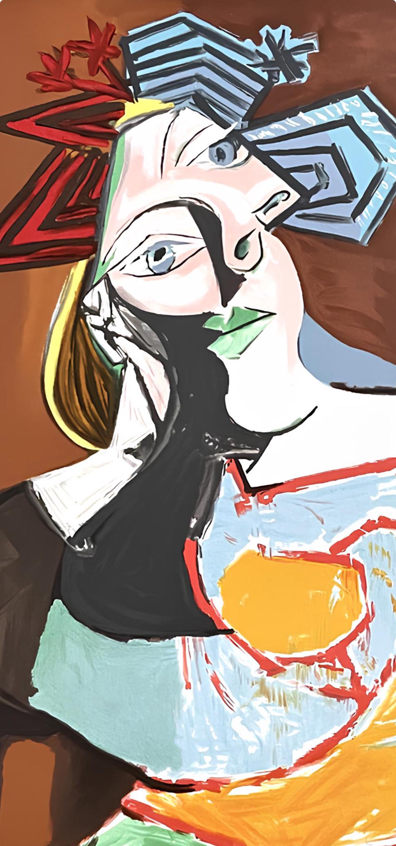 Pablo Picasso, Femme accoudée au drapeau bleu et rouge, Marina Picasso Collection, Official Limited Edition Lithograph