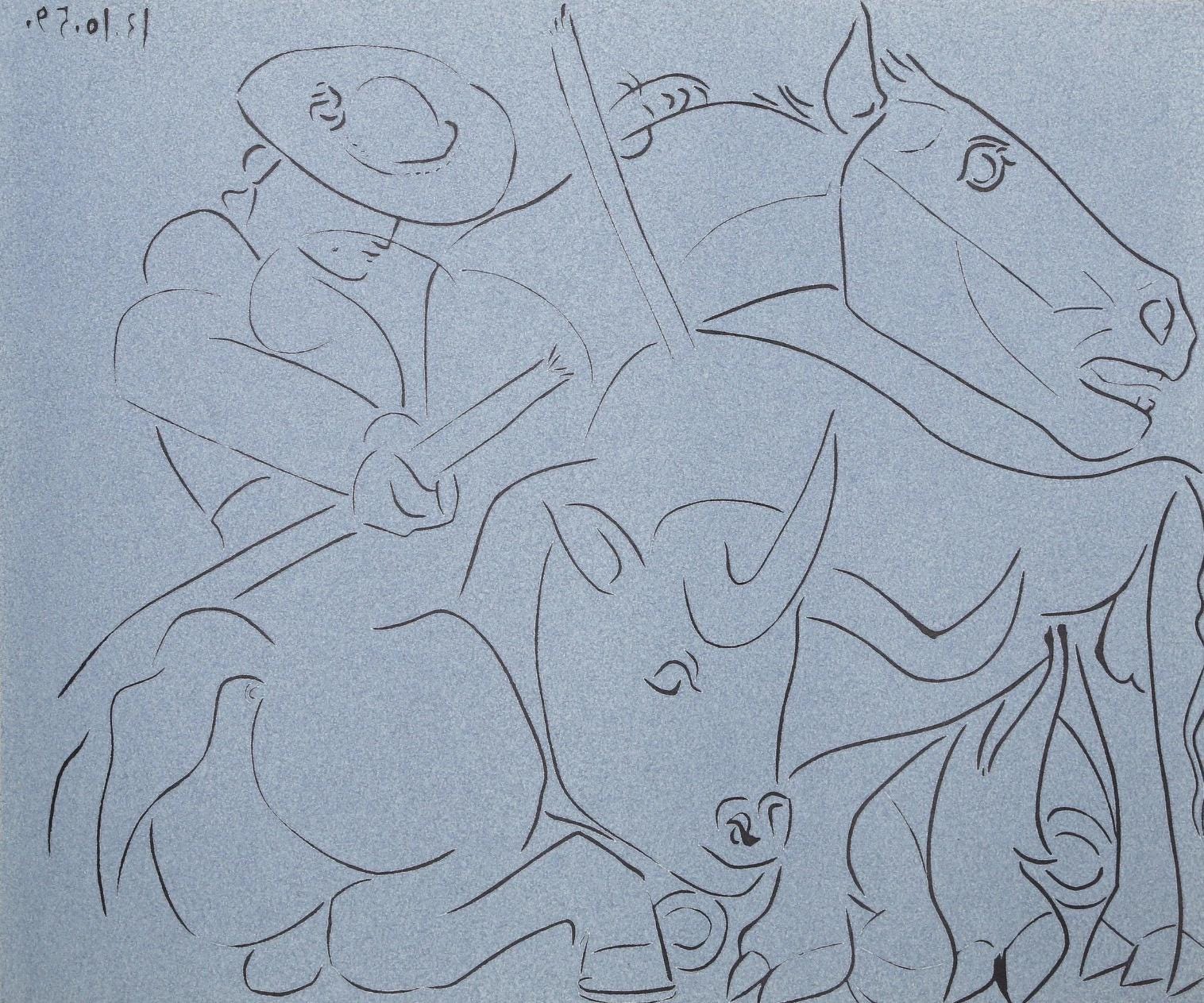 Pablo Picasso, Broken Lance (Orozco 214), Grabados al linóleo, Limited Edition Linocut