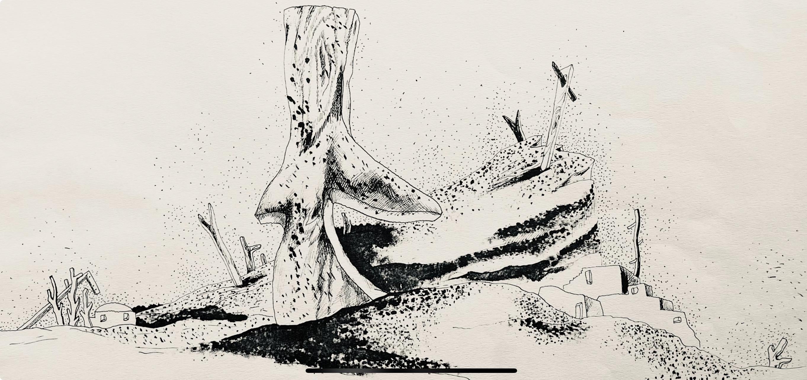 Jean Lurçat, derniers monuments aux victimes, huit dessins à la plume, Limited Edition Lithograph