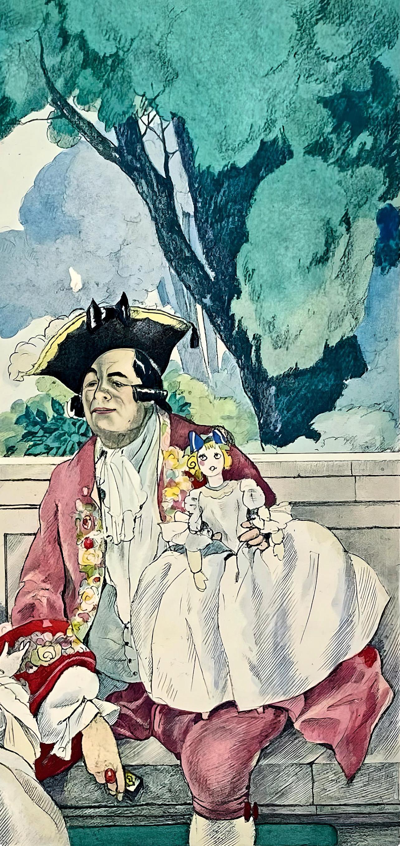 Umberto Brunelleschi, Composition, La Leçon d'amour dans un parc, Limited Edition Lithograph