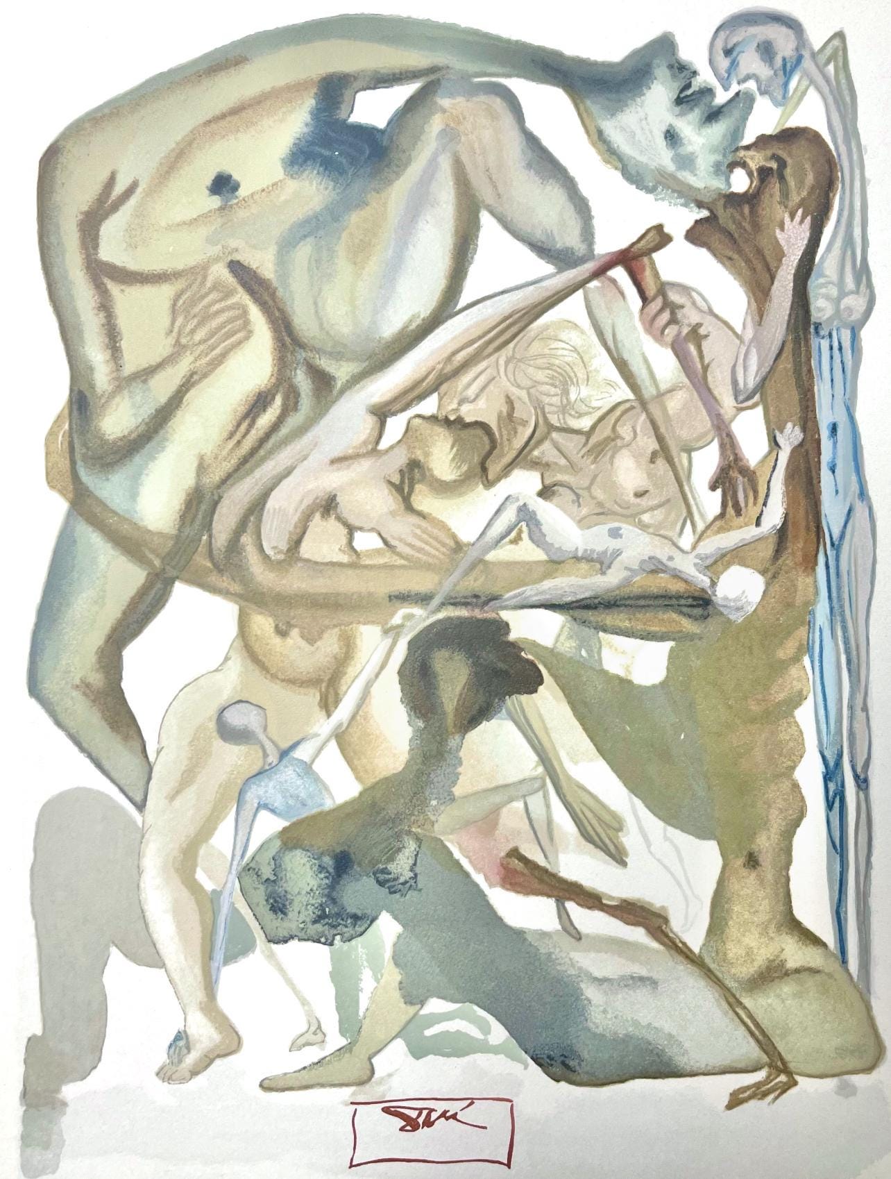 Salvador Dali, Hölle XI (Field 189-200; Michler/Löpsinger 1039-1138), Die Göttliche Komödie, Signed, Limited Edition Woodcut
