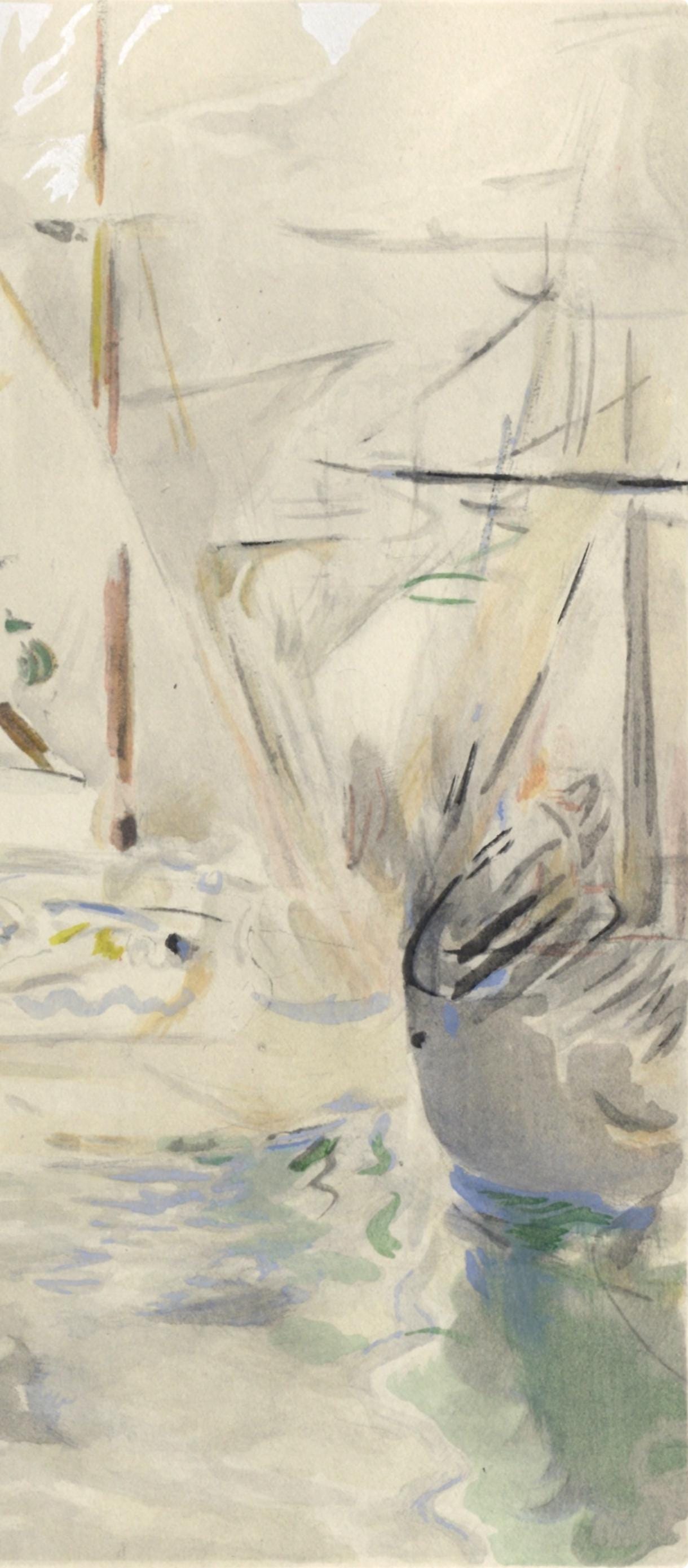 Berthe Morisot, Bateau blanc dans le port de Nice, Berthe Morisot Seize Aquarelles, Limited Edition Lithograph