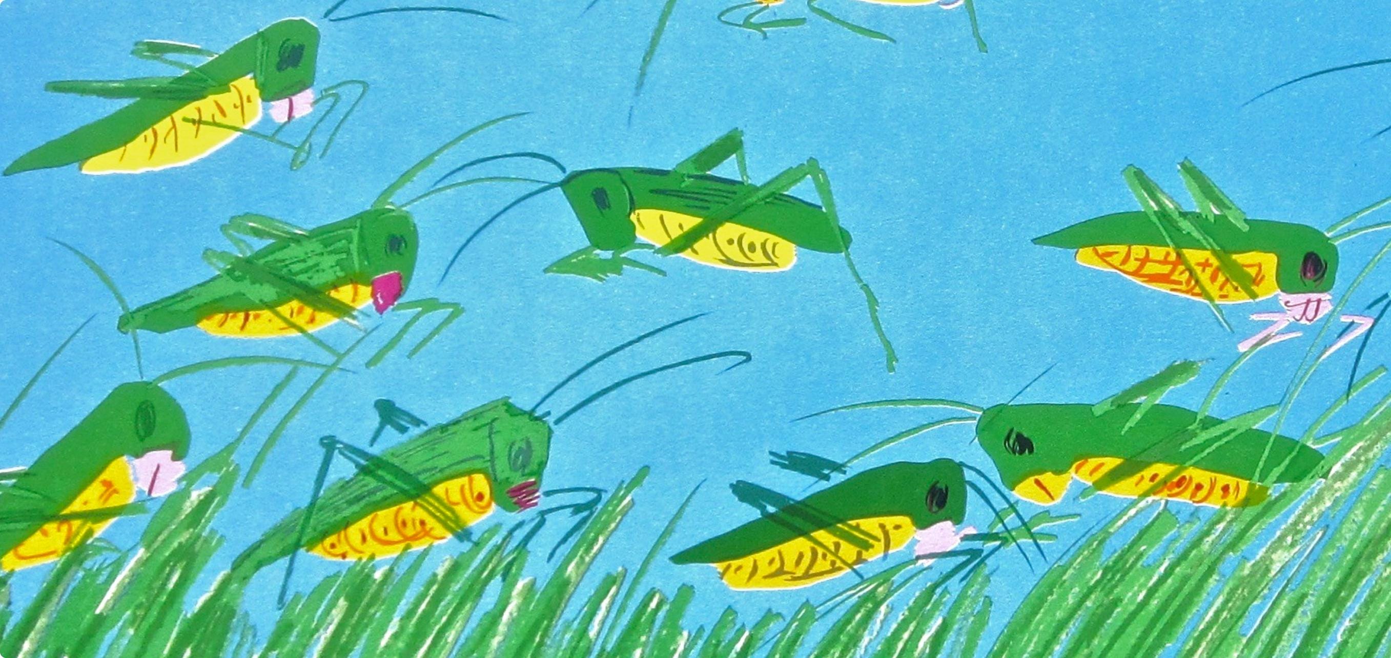 Walasse Ting 丁雄泉, Lucky Grasshoppers, Limited Edition Lithograph