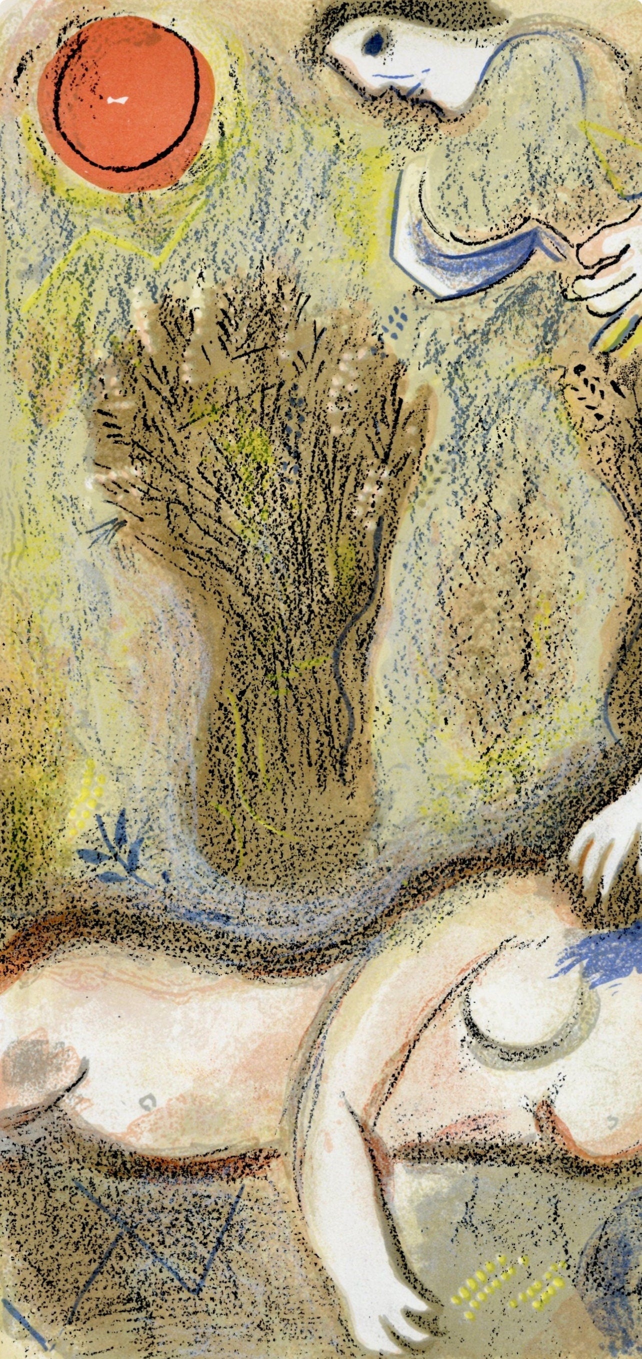 Marc Chagall, Boaz sees Ruth at his feet (Mourlot 117-46; Cramer 25), Drawings from the Bible, Verve: Revue, Limited Edition Lithograph