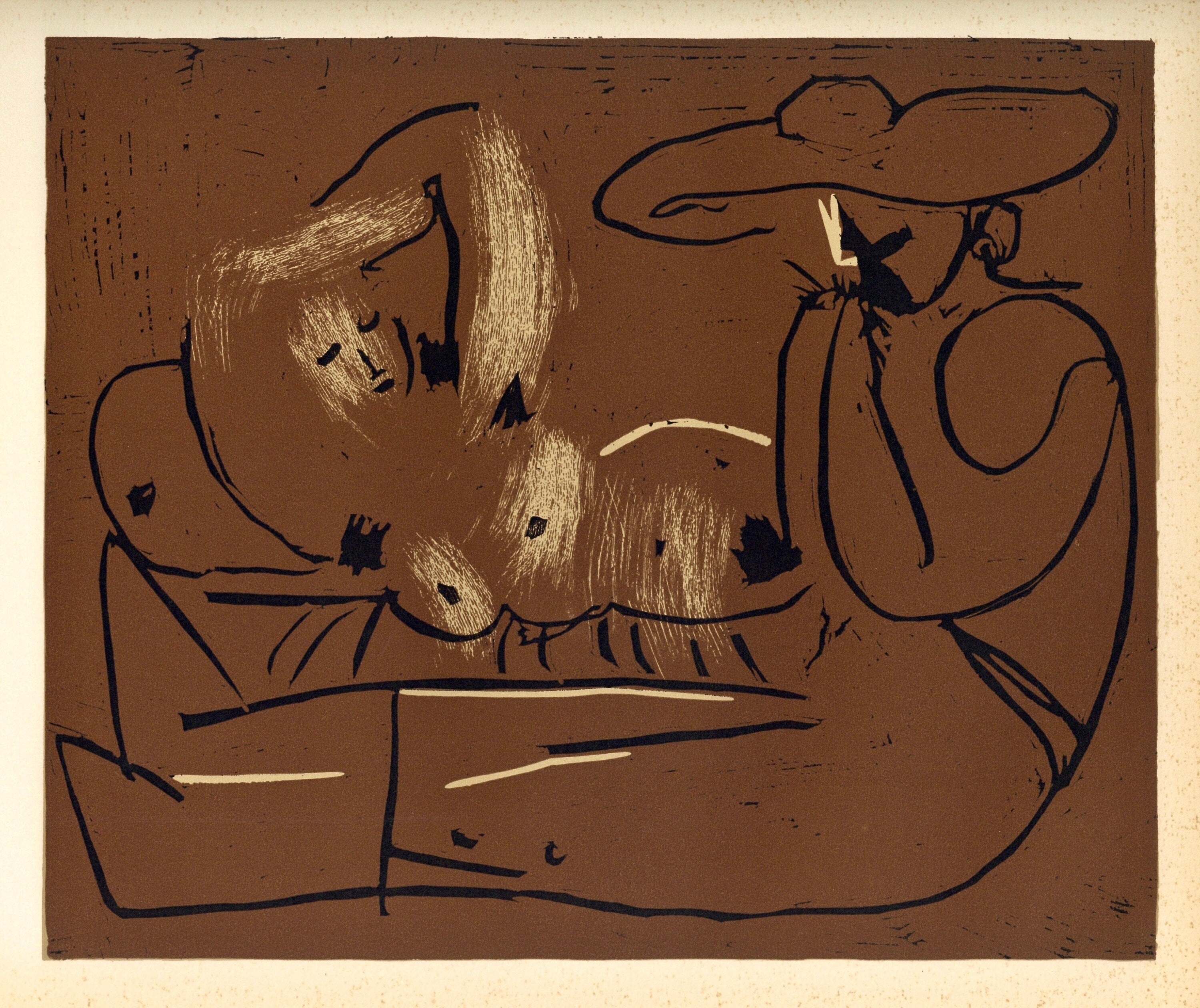 Pablo Picasso, The Aubade with Harmonica Player (Orozco 214), Grabados al linóleo, Limited Edition Linocut