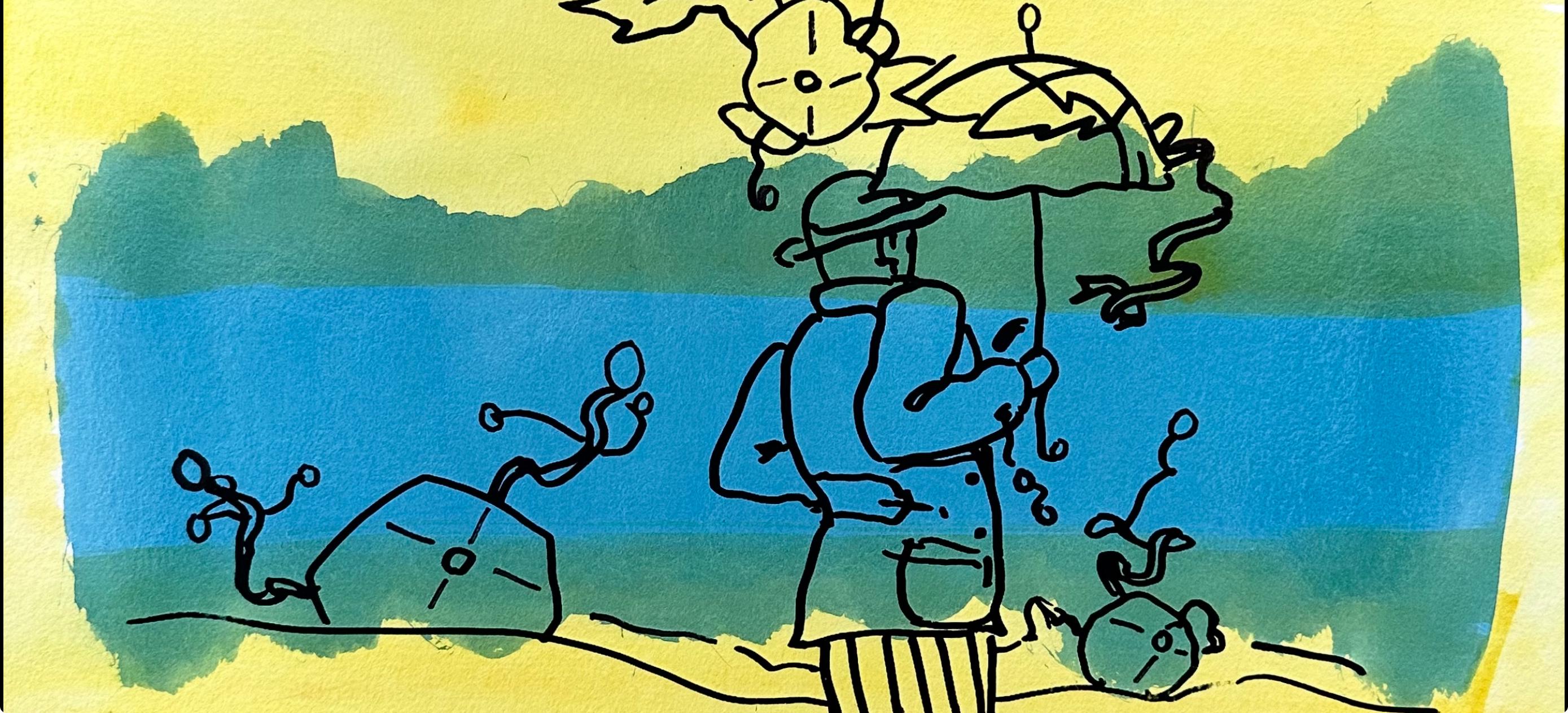 Peter Max, Umbrella Man, Hand Signed, Mixed Media Watercolor and Silkscreen Painting