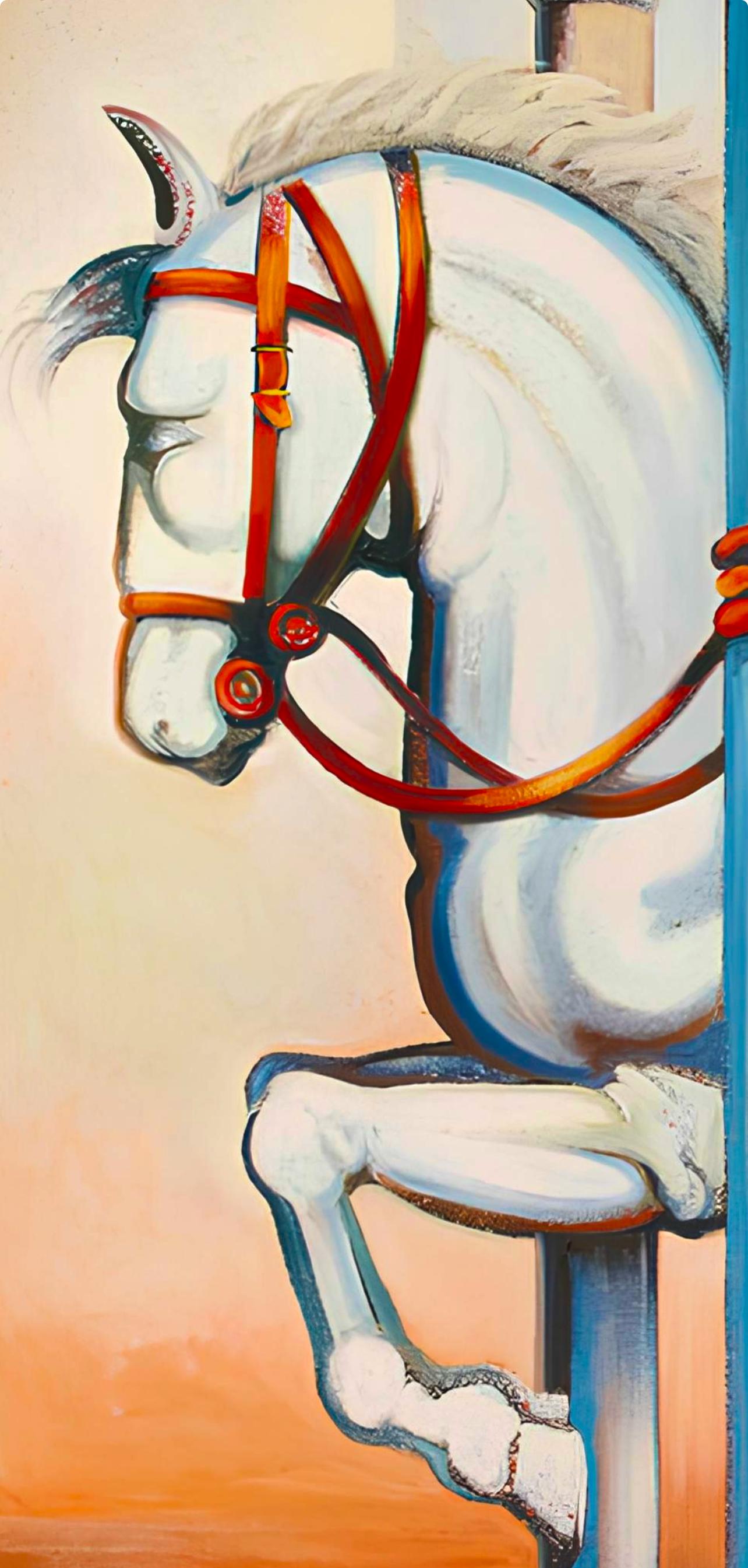 Lowell Nesbitt, Impossible Series (Horse with Knight), Original Painting (69 x 99 inches)