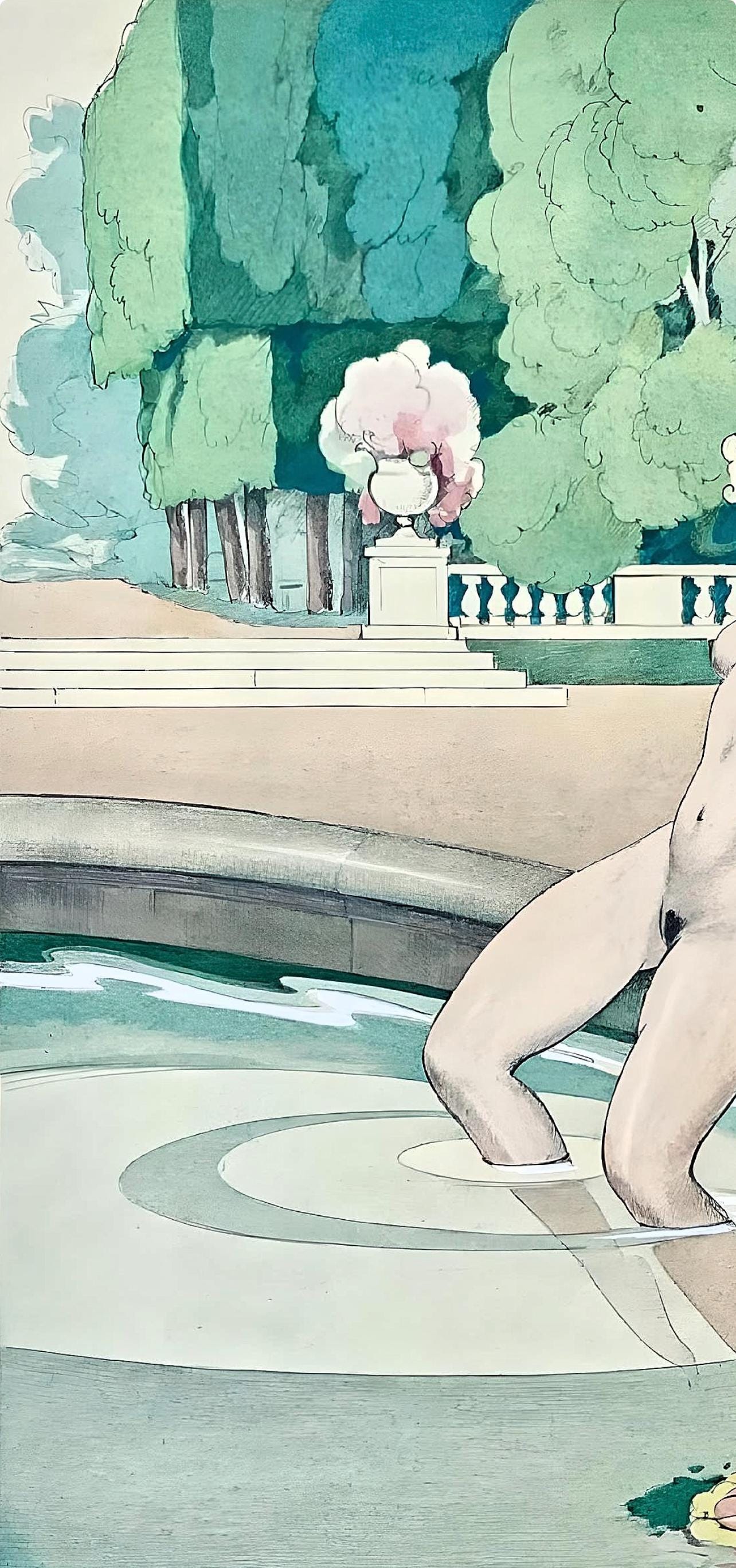 Umberto Brunelleschi, Composition, La Leçon d'amour dans un parc, Limited Edition Lithograph