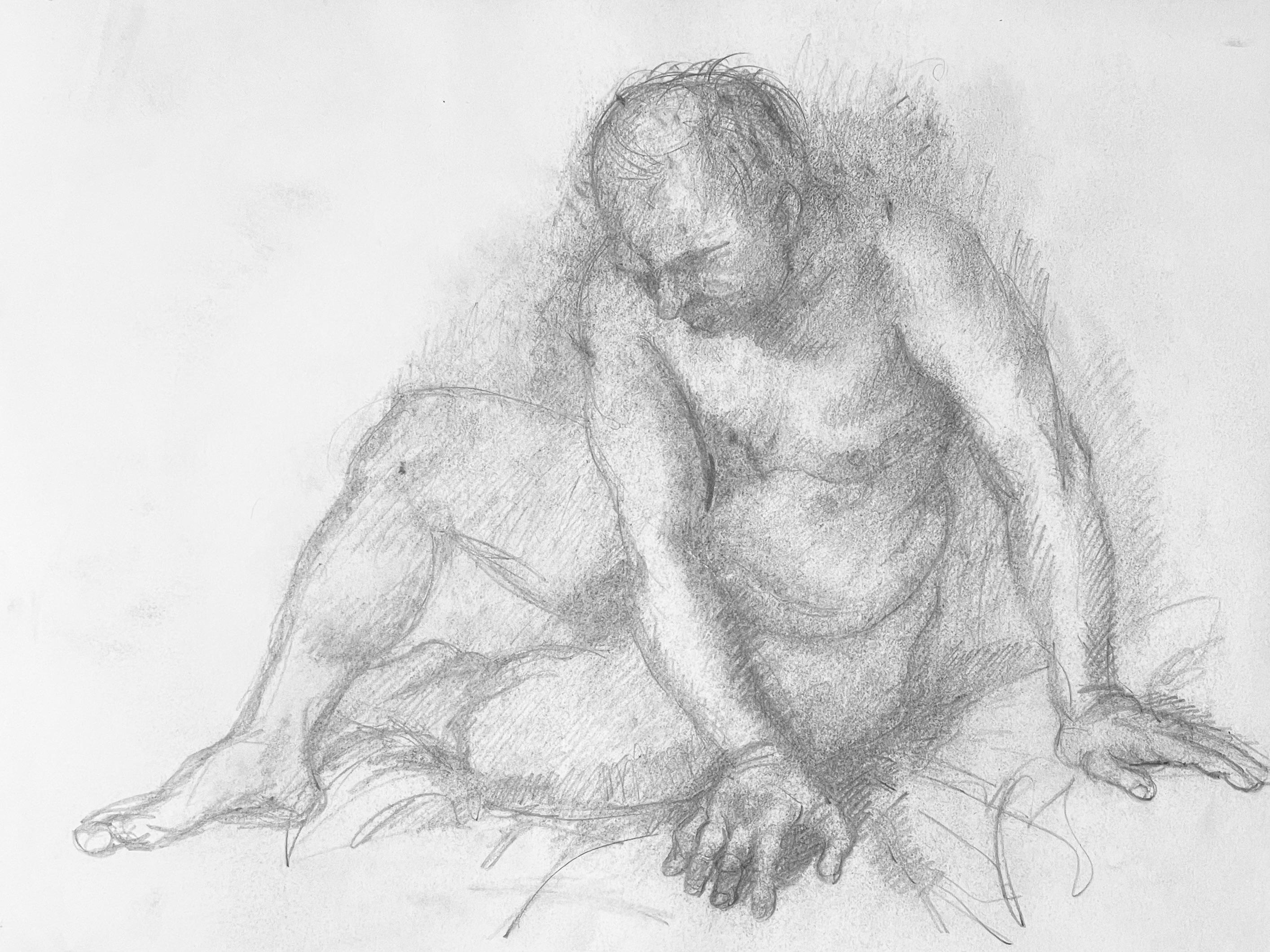 Ian Hornak, Renaissance Male Nude Figure Study, 1963, Original Drawing