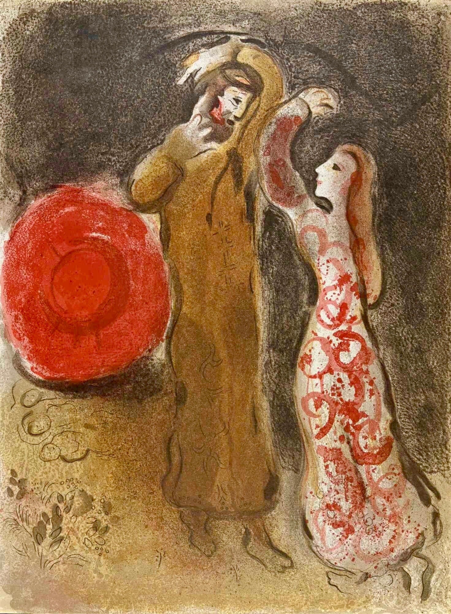 Marc Chagall, Meeting of Ruth & Boaz (Mourlot 117-46; Cramer 25), Drawings from the Bible, Verve: Revue, Limited Edition Lithograph