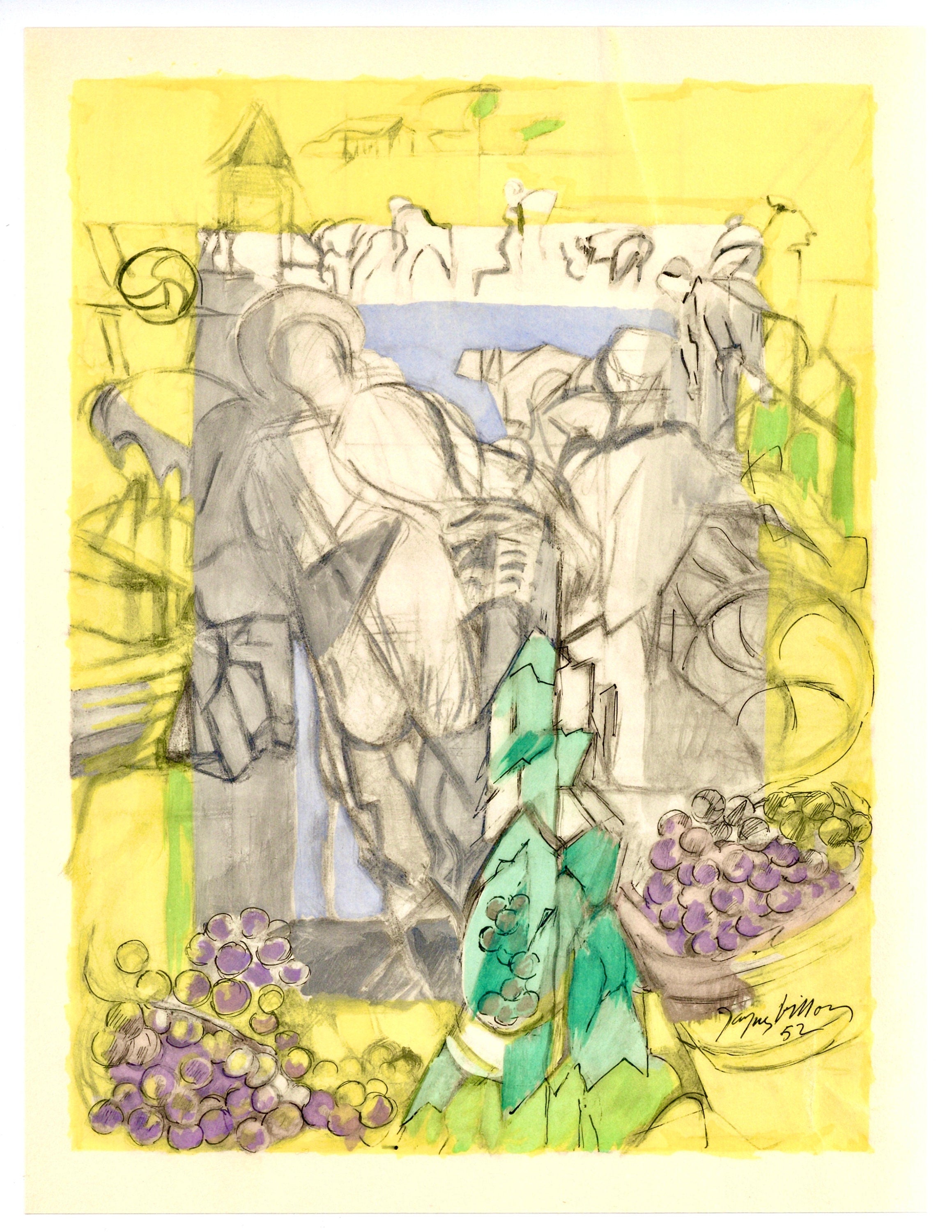Jacques Villon, Couverture, Vins, Fleurs et Flammes, Limited Edition Lithograph