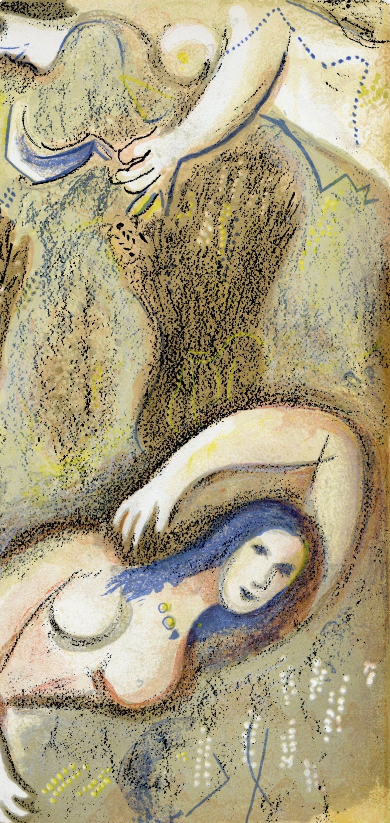 Marc Chagall, Boaz sees Ruth at his feet (Mourlot 117-46; Cramer 25), Drawings from the Bible, Verve: Revue, Limited Edition Lithograph