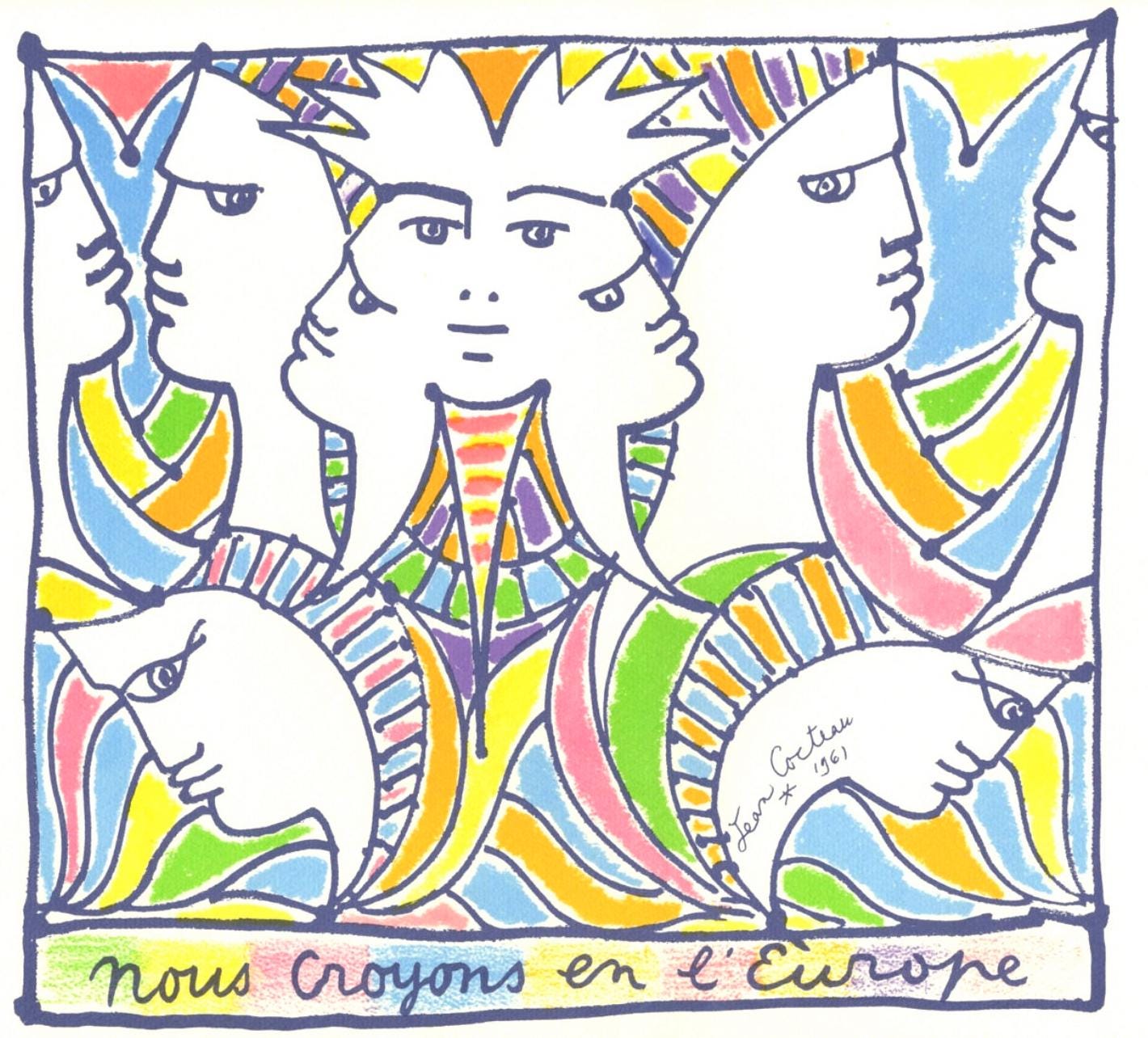 Jean Cocteau, Composition, Nous croyons en l'Europe, Limited Edition Silkscreen