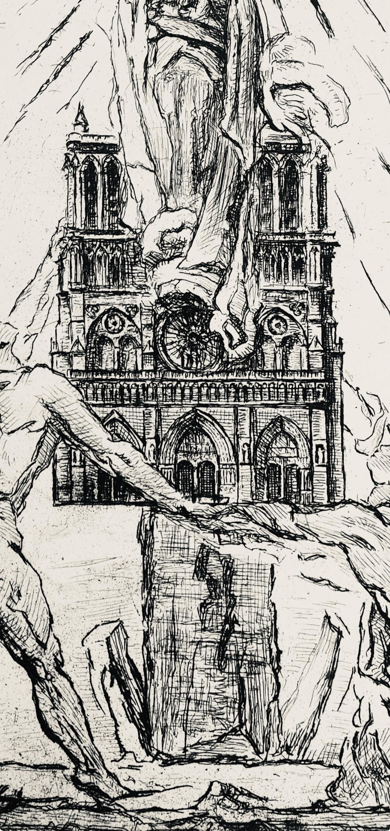 George Desvallières, Crucifix de Notre Dame, A La gloire à Paris, Limited Edition Etching
