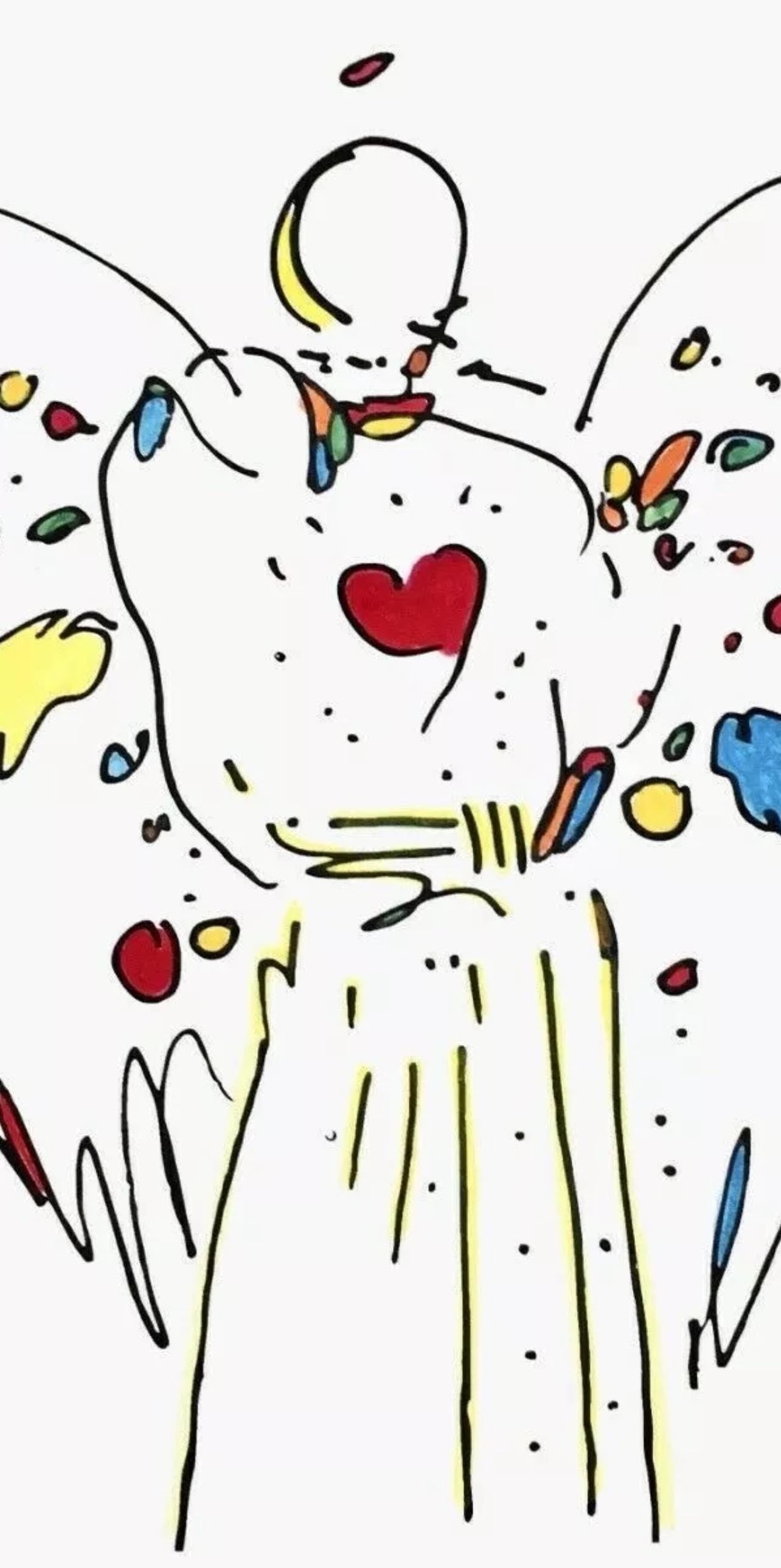 Peter Max, Angel with Heart, Hand Signed, Mixed Media Watercolor and Silkscreen Painting
