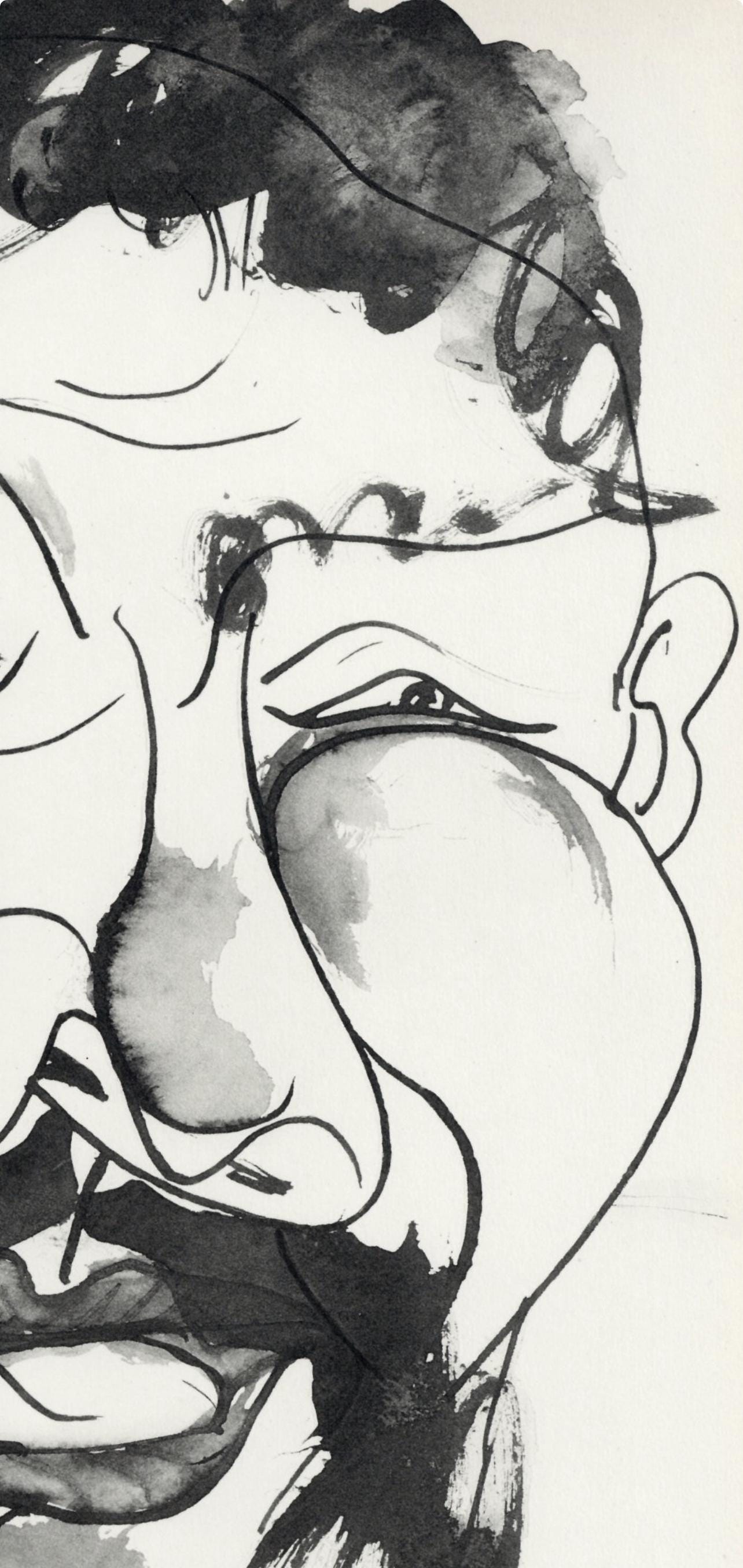Pablo Picasso, d'homme riant, à la barbe (Cramer No. 84), 40 dessins de Picasso en marge du Buffon, Limited Edition Lithograph