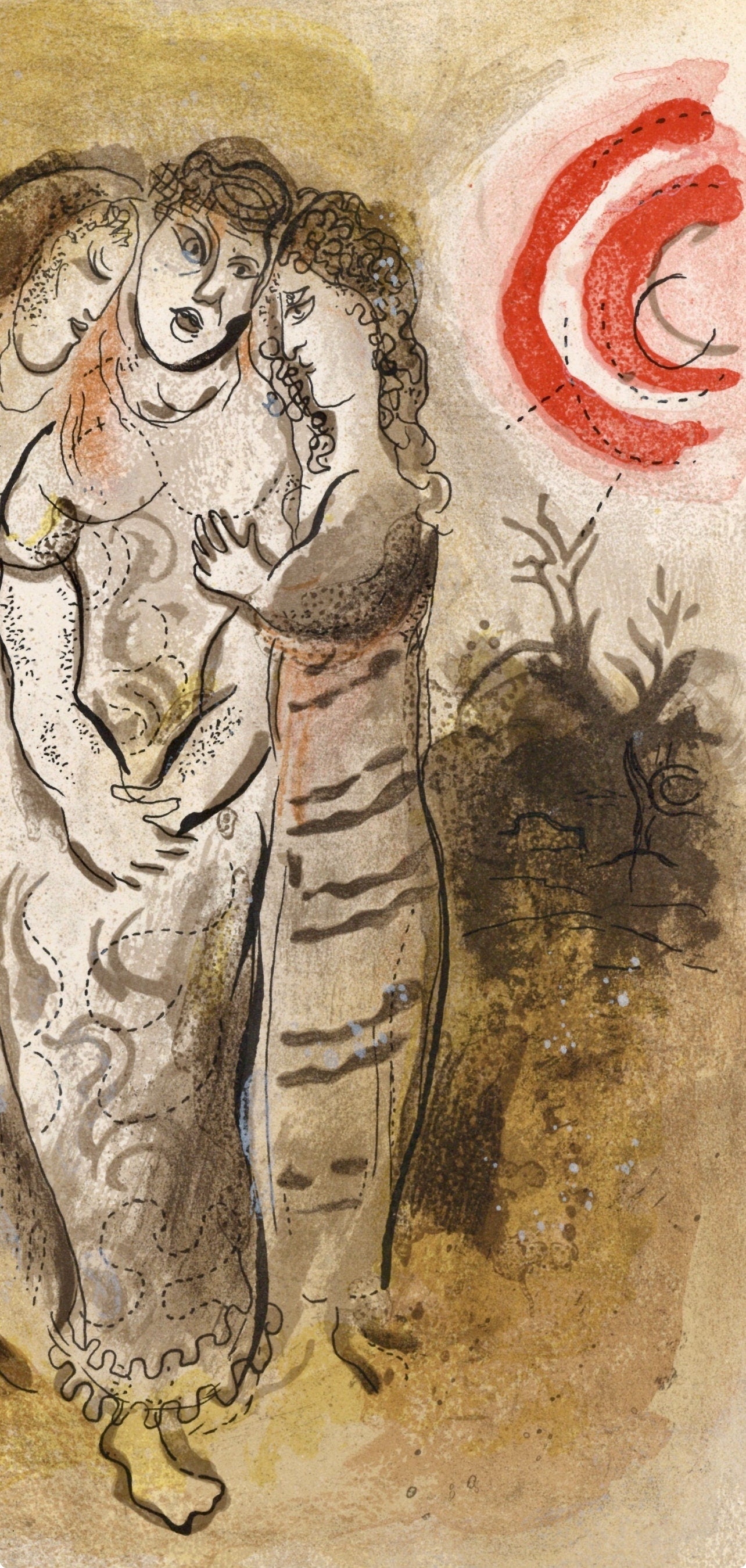 Marc Chagall, Naomi and her daughters-in-law (Mourlot 117-46; Cramer 25), Drawings from the Bible, Verve: Revue, Limited Edition Lithograph