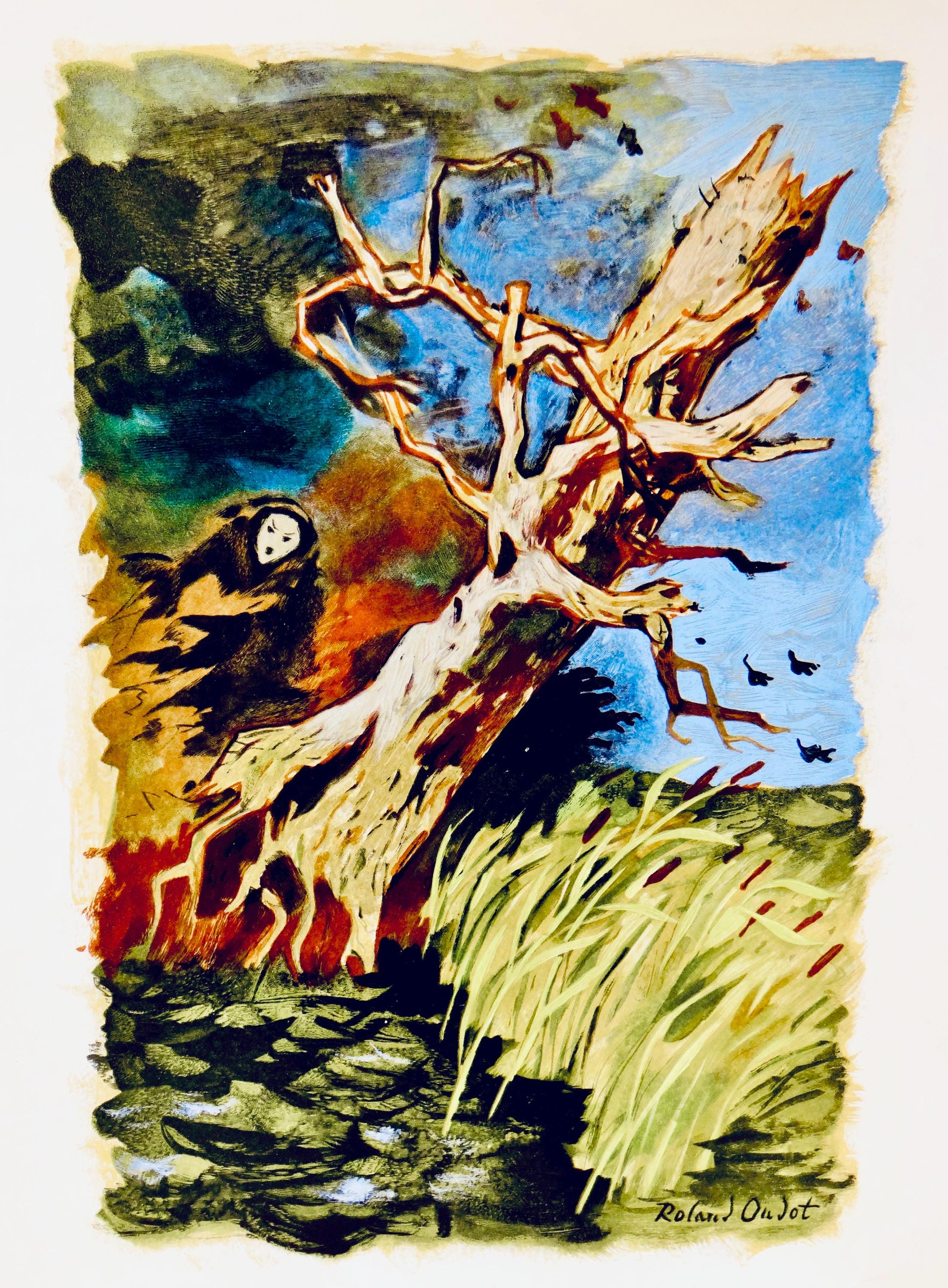 Roldán Oudot, El roble y la caña, Vingt fables de La fontaine, Limited Edition Woodcut