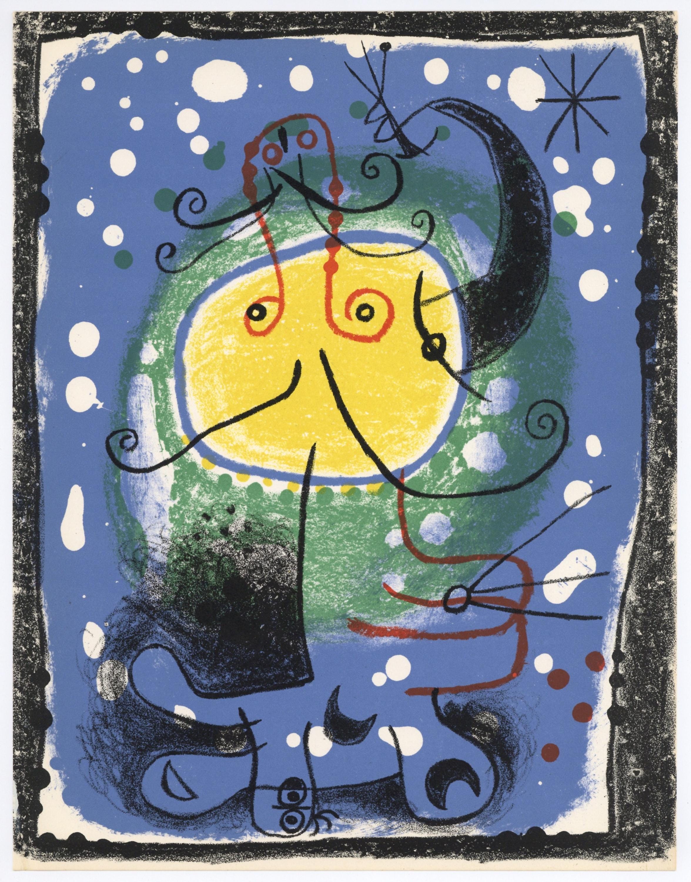 Joan Miró, Personnage sur fond bleu, XXe siècle, Limited Edition Lithograph