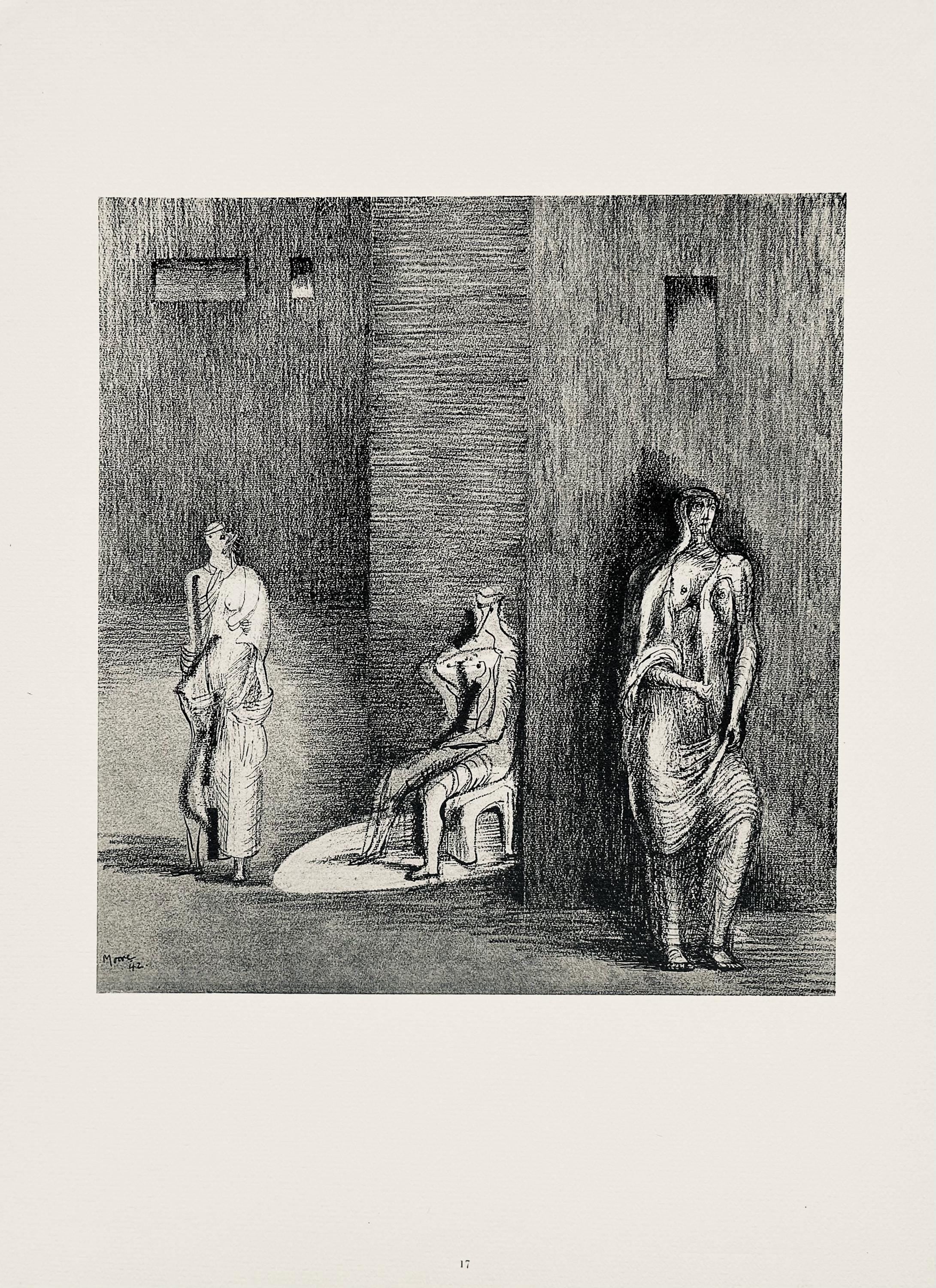 Henry Moore, Three Figures in a Setting, The Drawings of Henry Moore, Limited Edition Lithograph