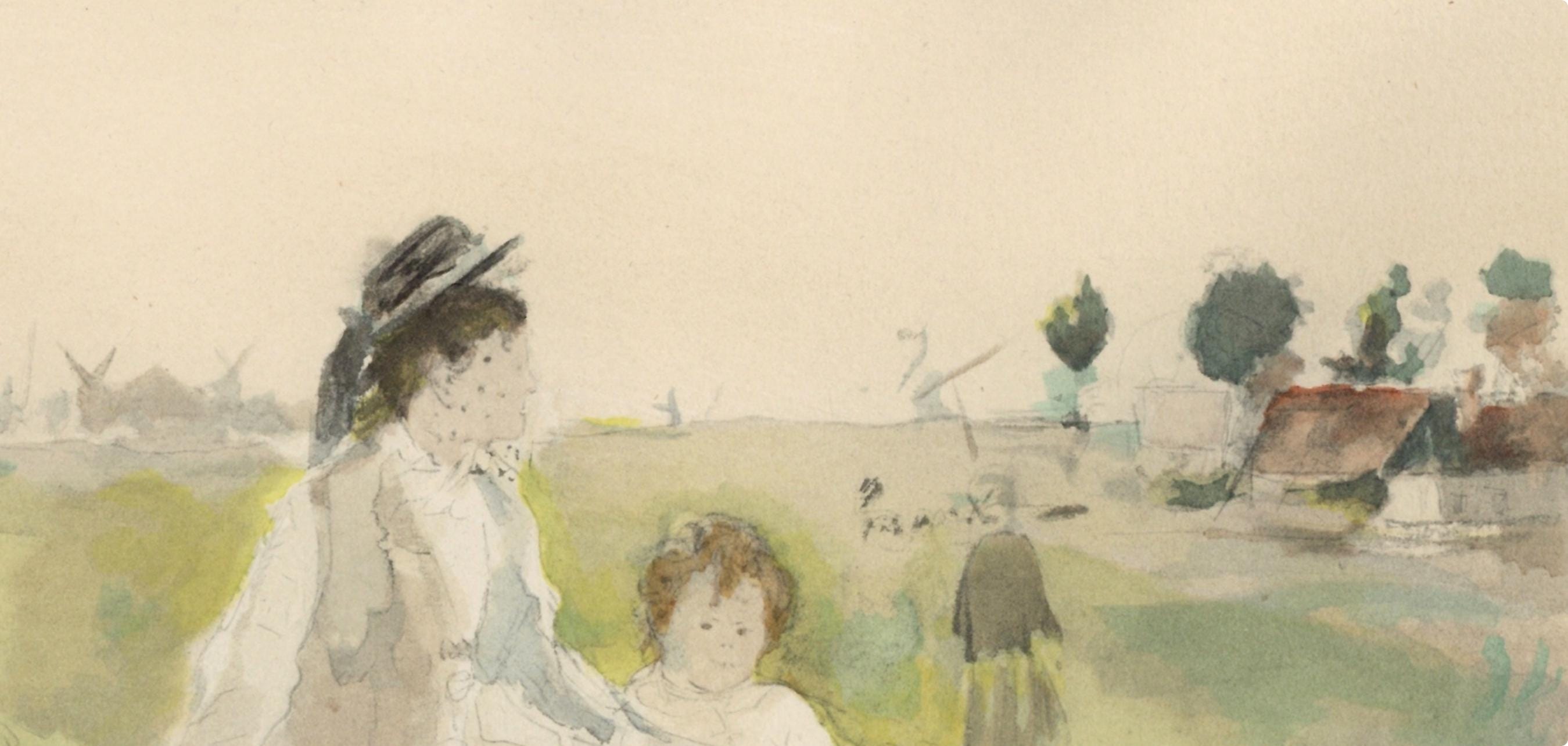 Berthe Morisot, Jeune Femme et Enfant dans l'herbe (Mme Gobillard et sa fille), Berthe Morisot Seize Aquarelles, Limited Edition Lithograph