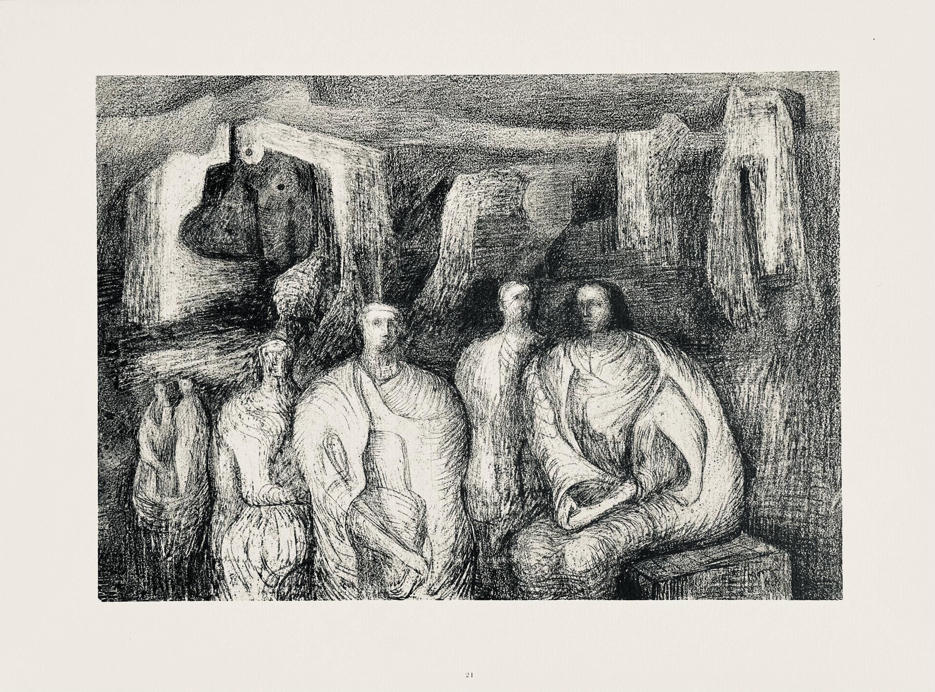 Henry Moore, Figures against an Architectural Background, The Drawings of Henry Moore, Limited Edition Lithograph