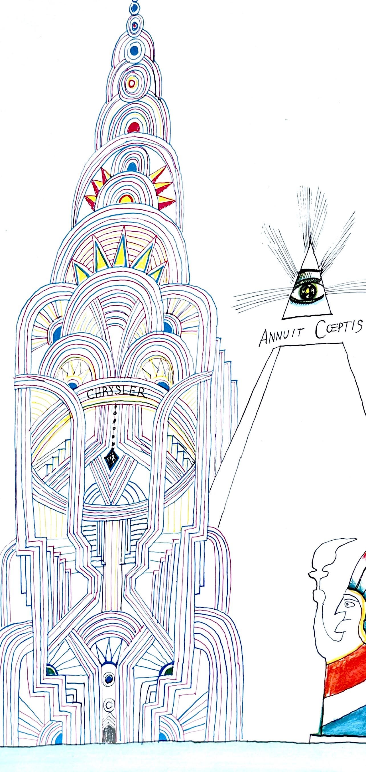 Saul Steinberg, Chrysler Building, New York City, Derrière le miroir, Limited Edition Lithograph