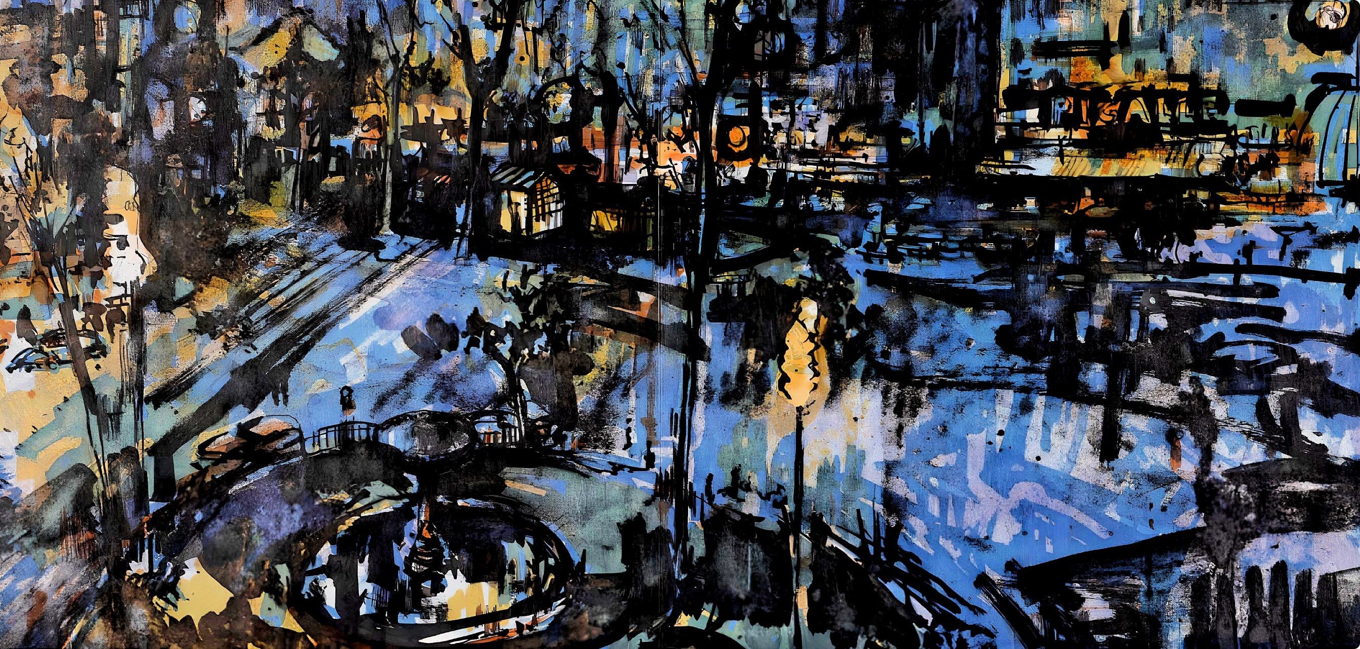 Jean Yves Commère, Place Pigalle la nuit, Panorama de Paris, Au Temps de Paris Seine, Limited Edition Lithograph