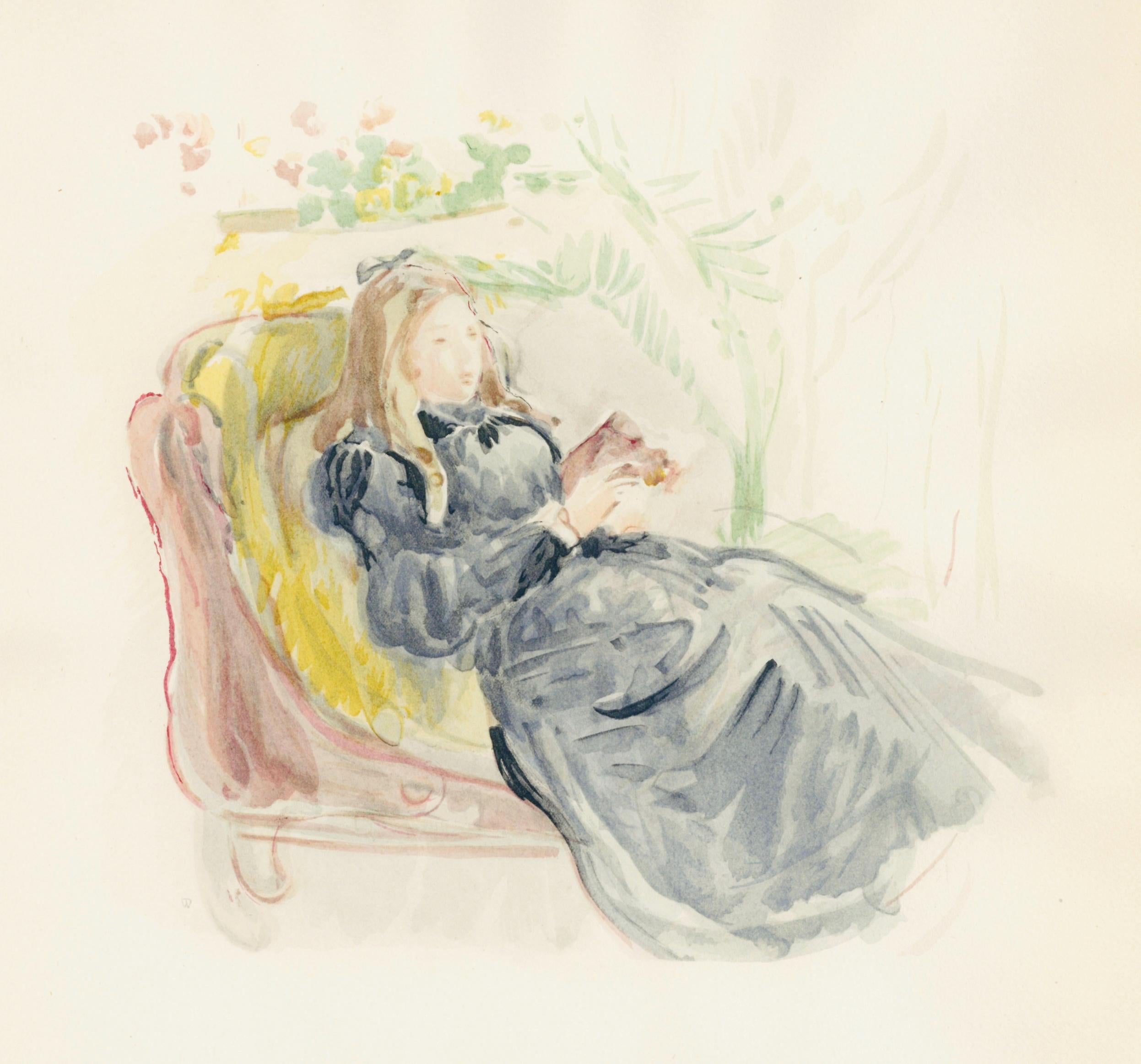Berthe Morisot, Jeune Femme sur le sofa, Berthe Morisot Seize Aquarelles, Limited Edition Lithograph