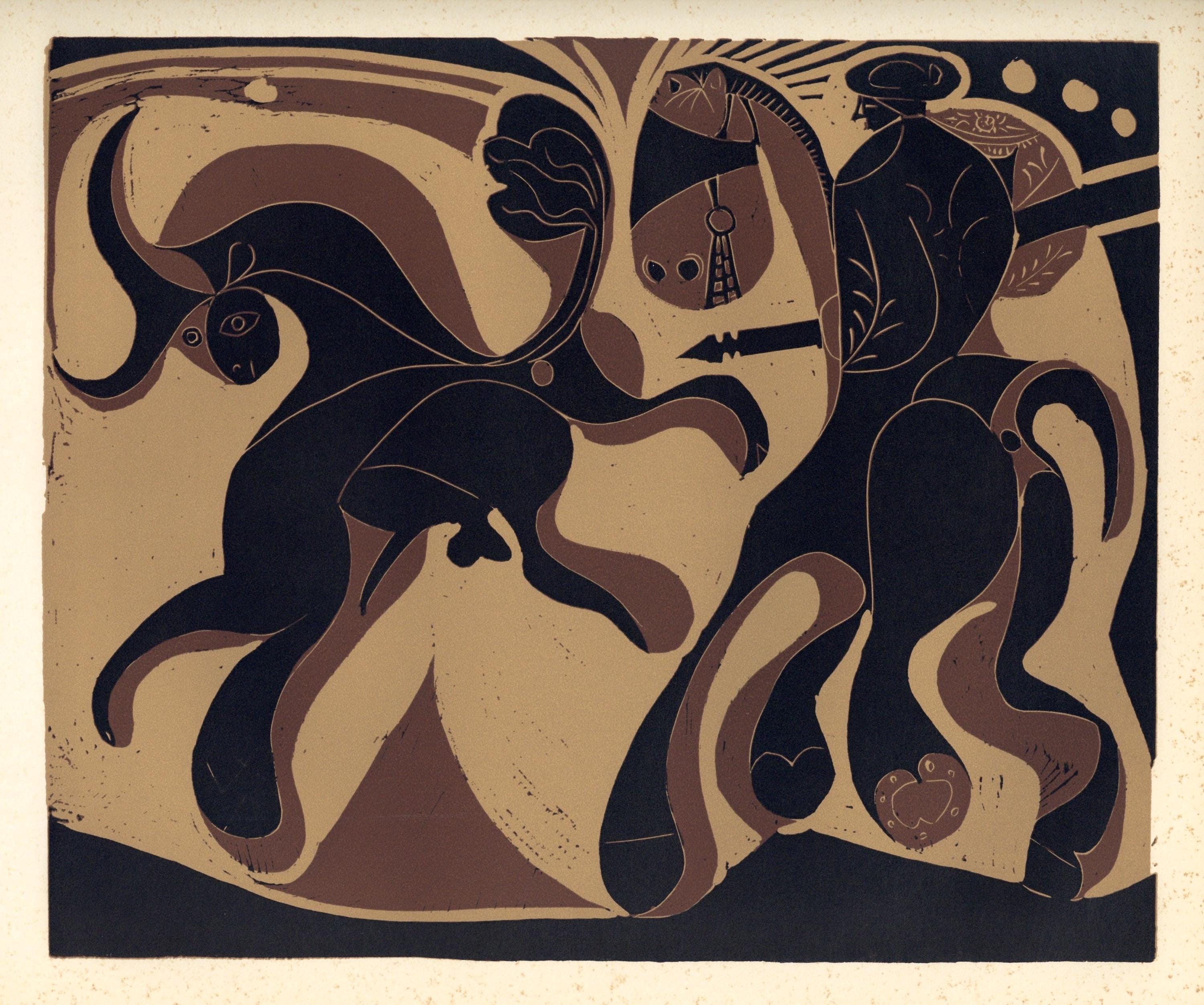 Pablo Picasso, Picador and Fleeing Bull (Orozco 214), Grabados al linóleo, Limited Edition Linocut