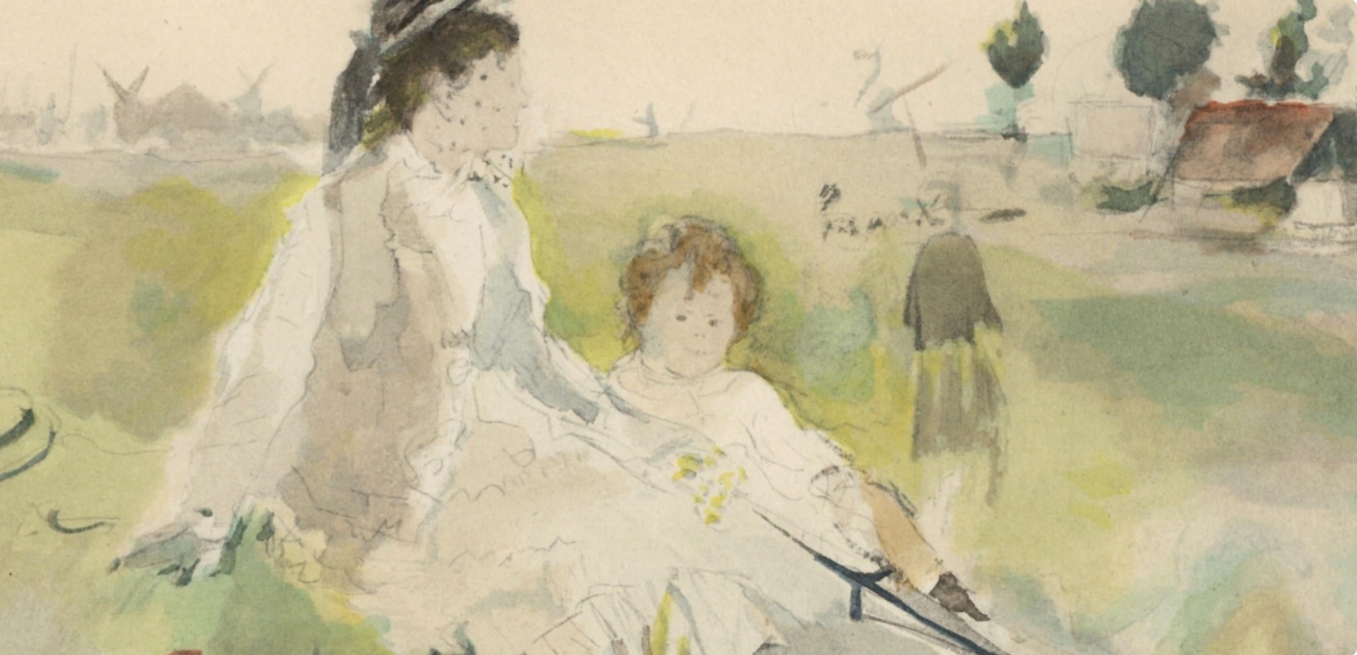 Berthe Morisot, Jeune Femme et Enfant dans l'herbe (Mme Gobillard et sa fille), Berthe Morisot Seize Aquarelles, Limited Edition Lithograph