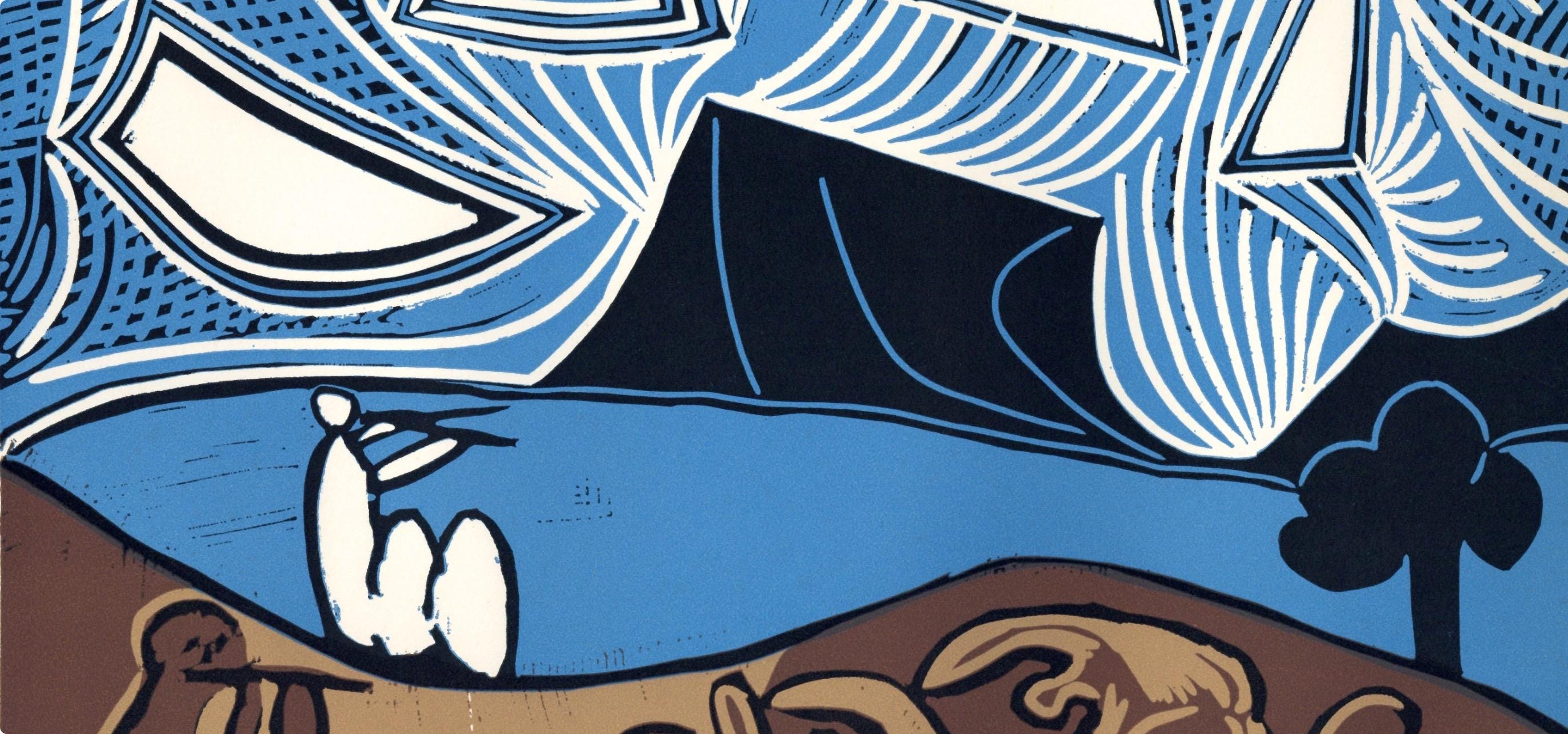 Pablo Picasso, Couple and Flutist at the Edge of a Lake (Orozco 214), Grabados al linóleo, Limited Edition Linocut