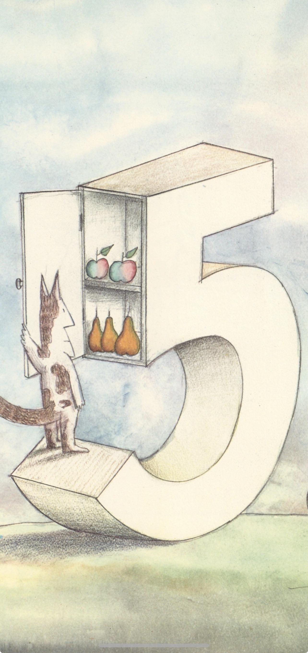 Saul Steinberg, Composition, Derrière le miroir, Limited Edition Lithograph