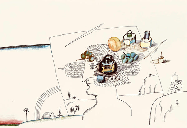 Saul Steinberg, Composition, Derrière le miroir, Limited Edition Lithograph