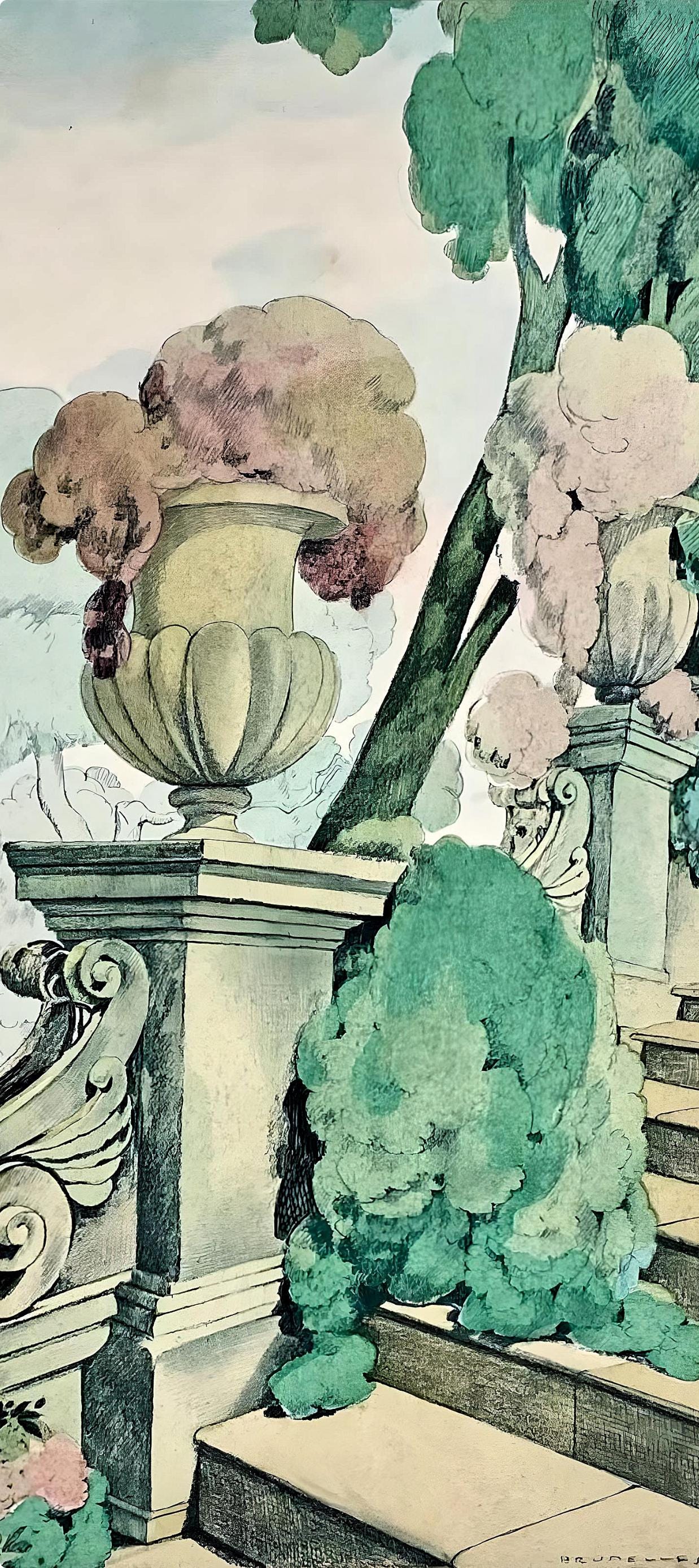 Umberto Brunelleschi, Composition, La Leçon d'amour dans un parc, Limited Edition Lithograph