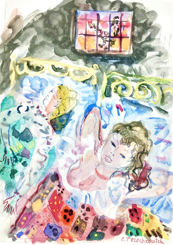 Constantin Terechkovitch, Deux femmes se reposant, Vingt fables de La fontaine, Limited Edition Woodcut