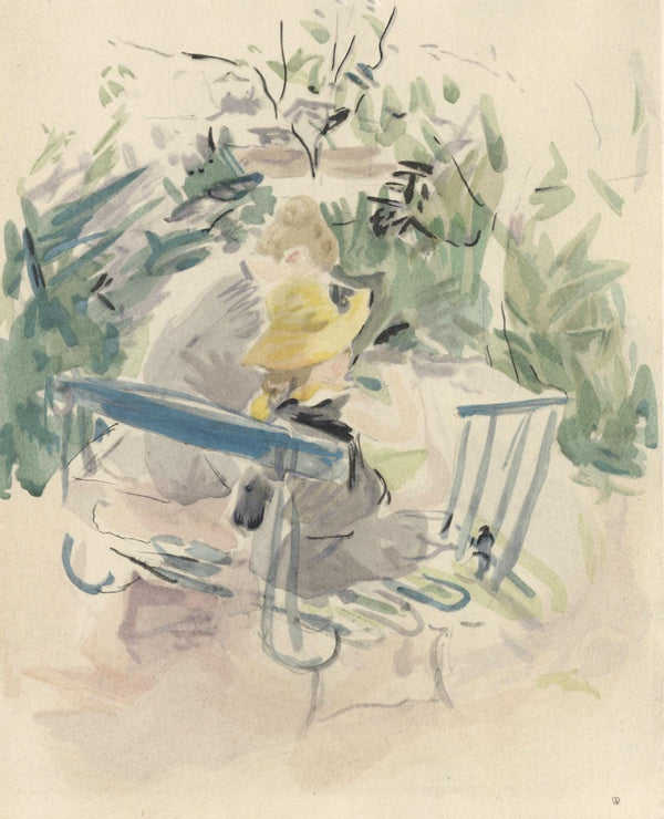 Berthe Morisot, Fillette et sa bonne sur un banc, Berthe Morisot Seize Aquarelles, Limited Edition Lithograph