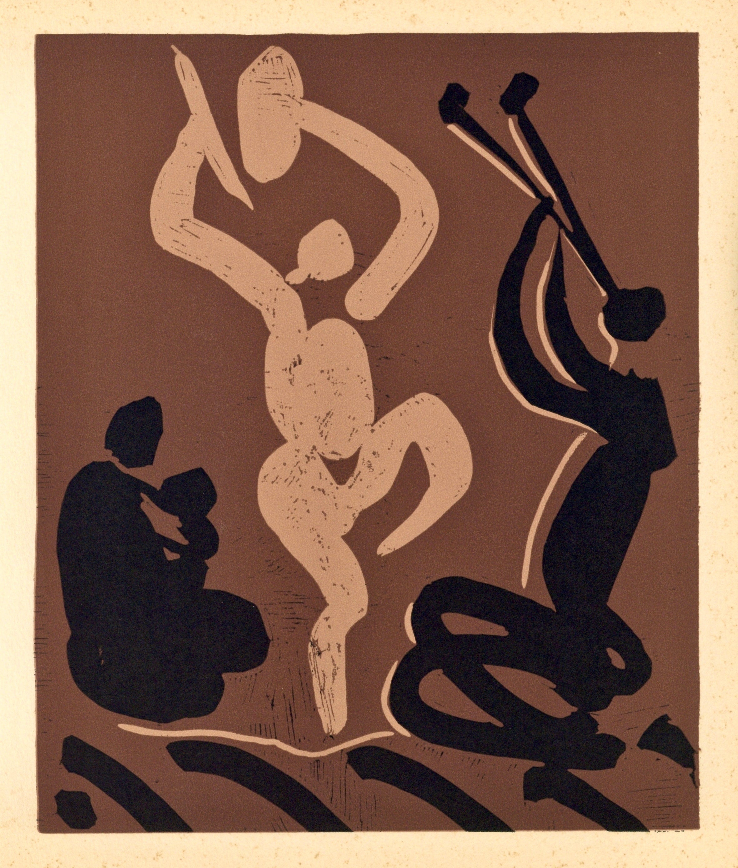 Pablo Picasso, Bacchanal, Seated Woman Holding a Baby (Orozco 214), Grabados al linóleo, Limited Edition Linocut