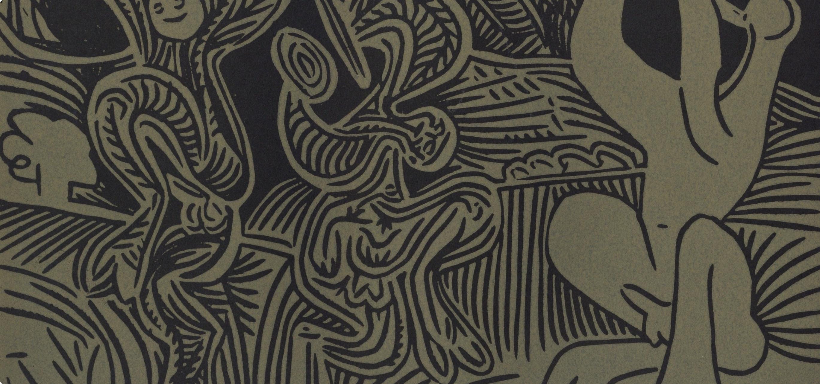 Pablo Picasso, Bacchanal: Flutist, Dancers (Orozco 214), Grabados al linóleo, Limited Edition Linocut