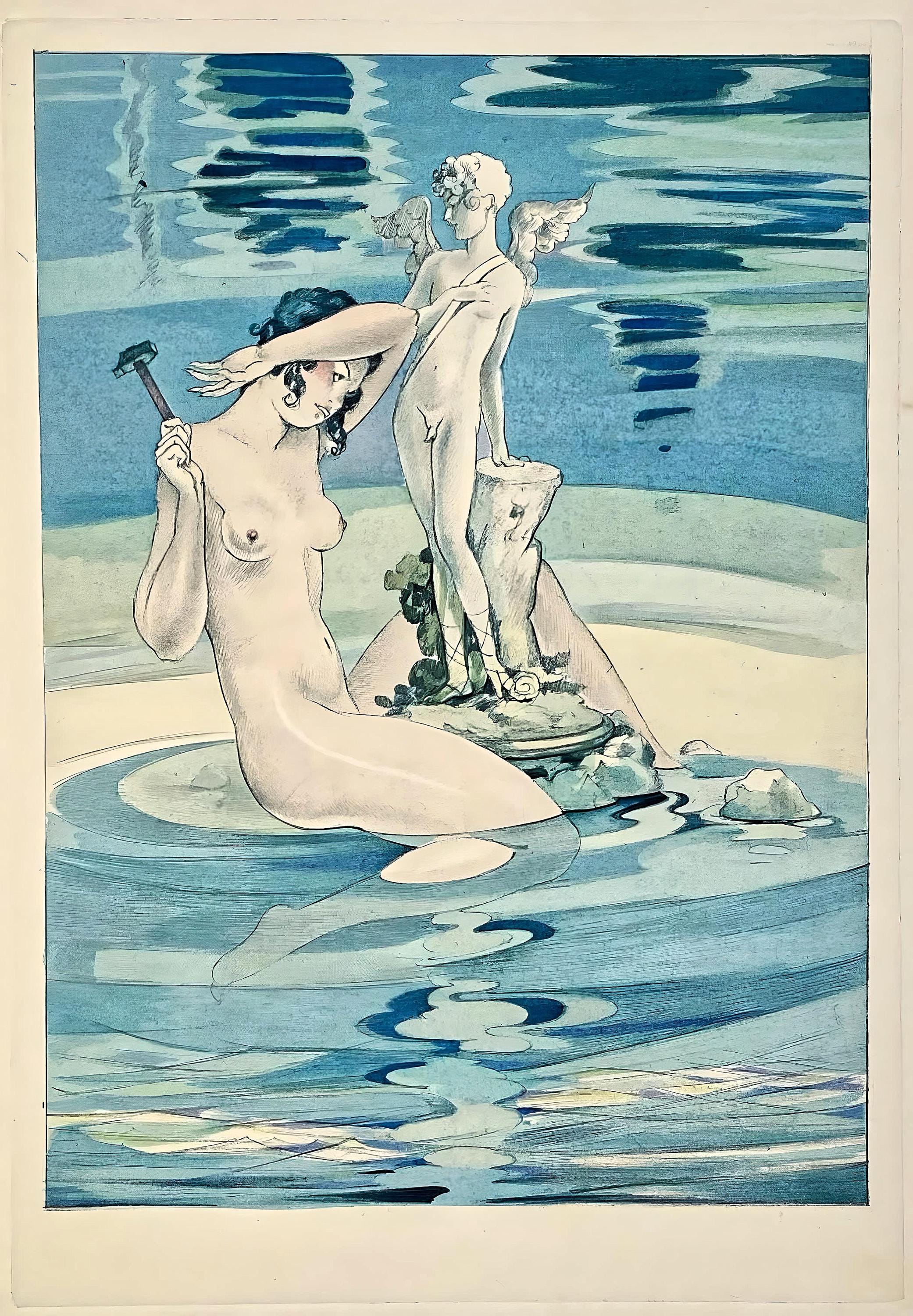 Umberto Brunelleschi, Composition, La Leçon d'amour dans un parc, Limited Edition Lithograph
