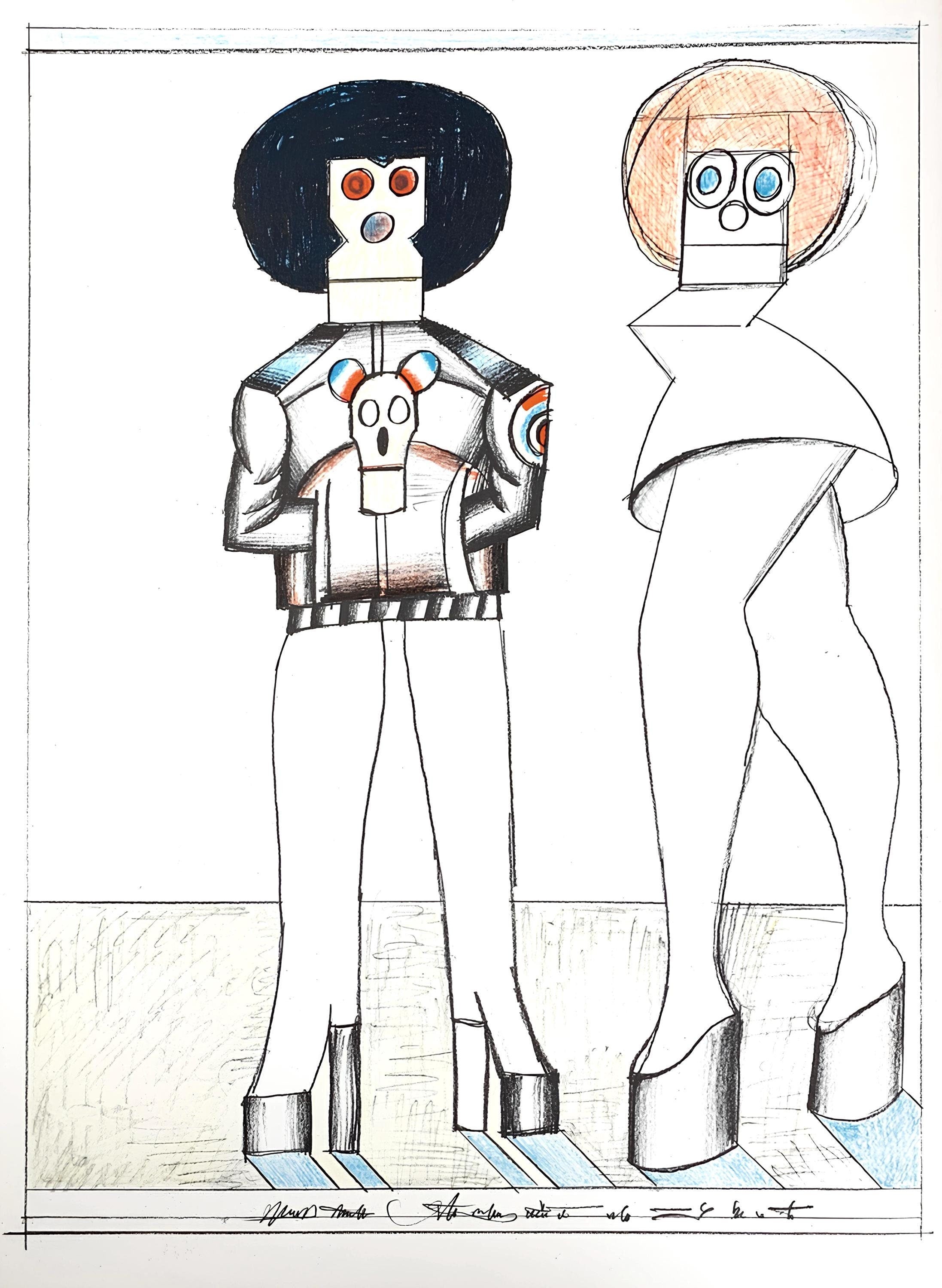 Saul Steinberg, Composition, Derrière le miroir, Limited Edition Lithograph