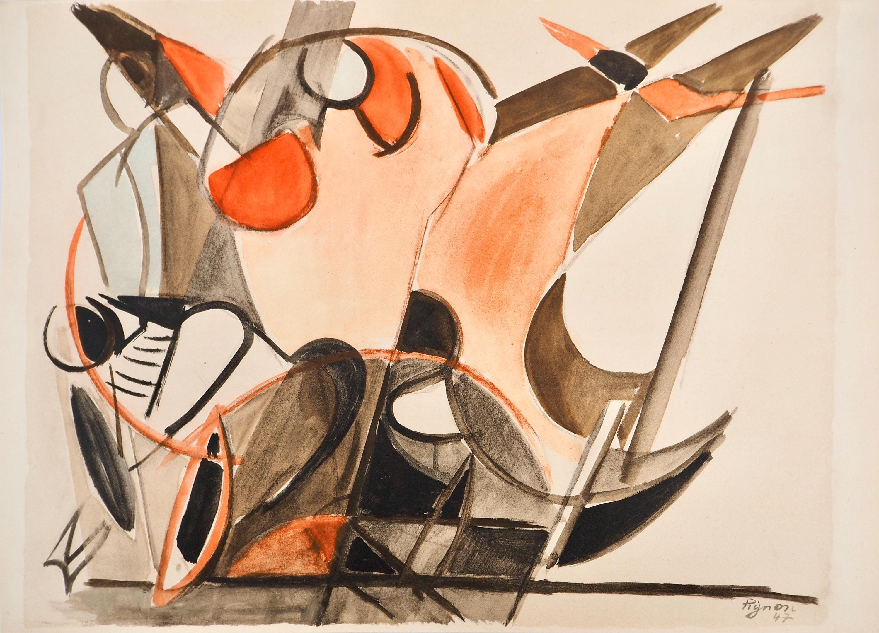 Édouard Pignon, Composition, Arbres et Voiles, Limited Edition Lithograph