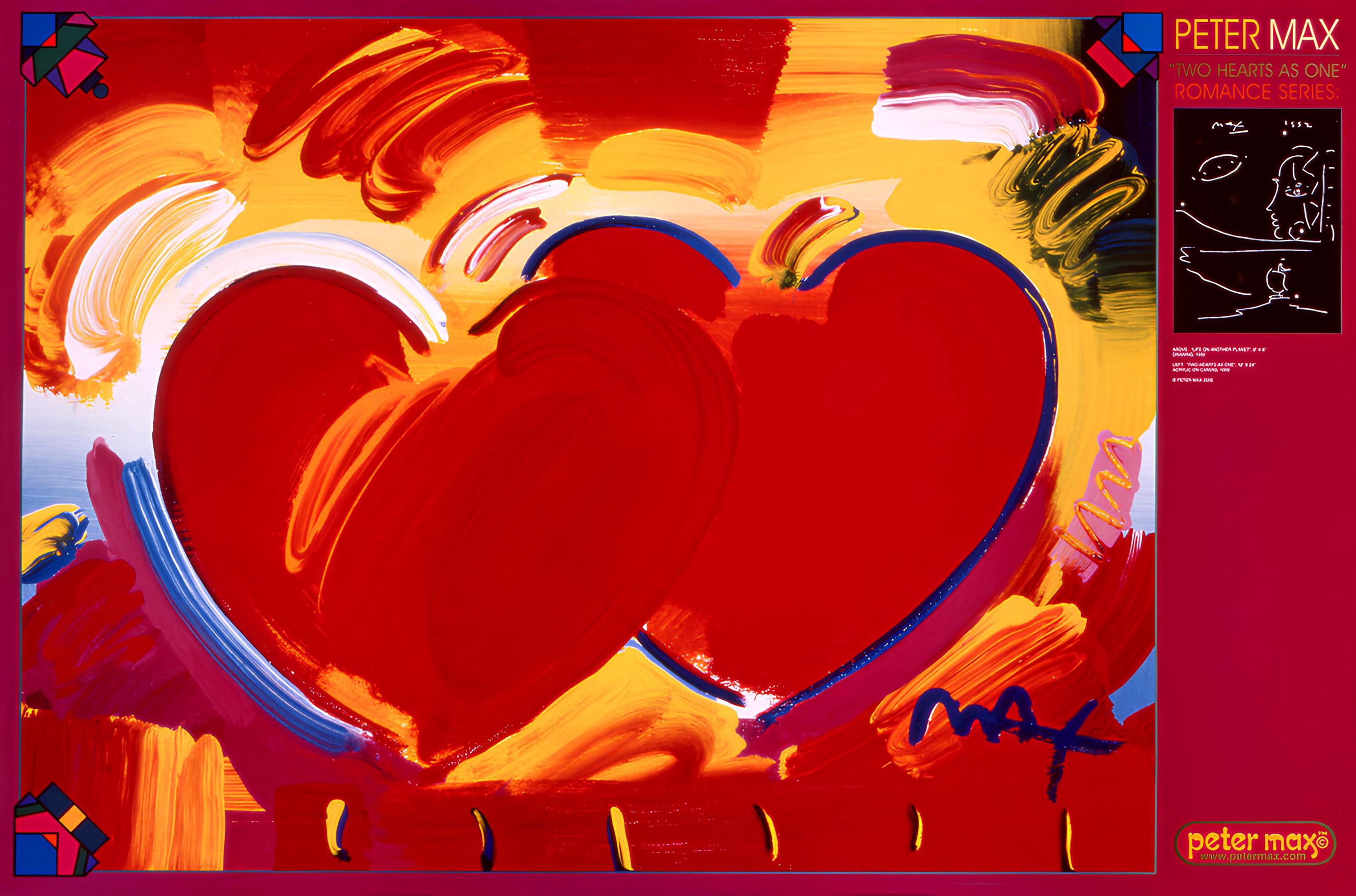 Peter Max, Two Hearts as One, 2000, Hand Signed, Official Edition Offset Lithograph