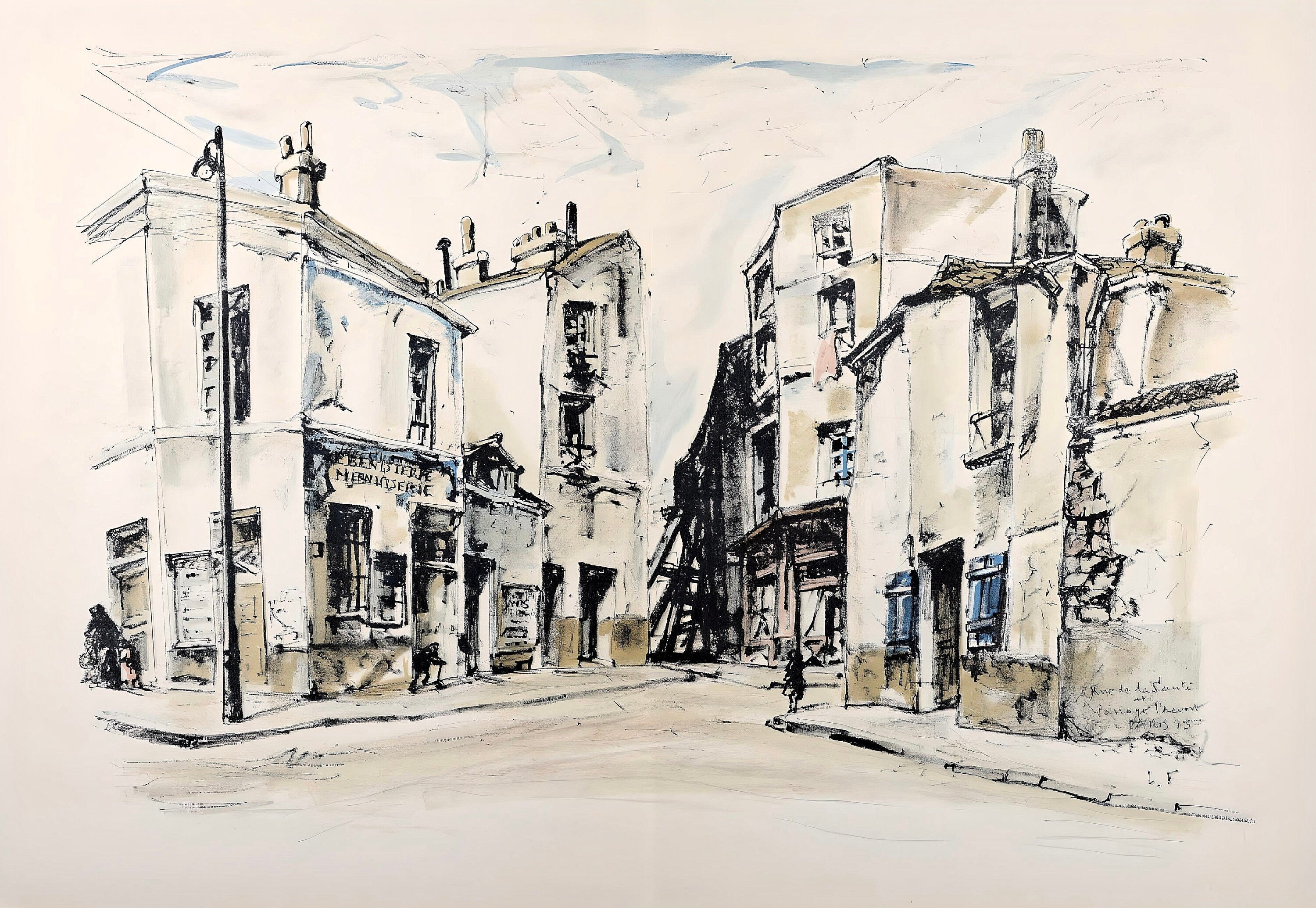 Léonard Tsugouharu Foujita (藤田 嗣治), Rue de la Santé, Au Temps de Paris Seine, Limited Edition Lithograph