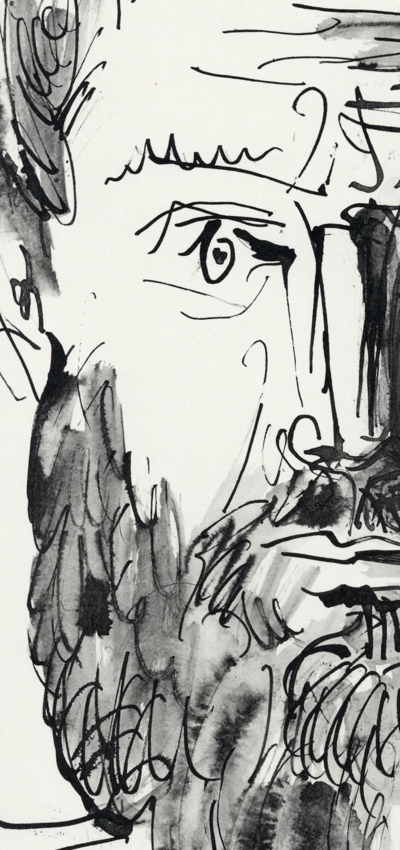 Pablo Picasso, Homme barbu, de face, trait et lavis (Cramer No. 84), 40 dessins de Picasso en marge du Buffon, Limited Edition Lithograph
